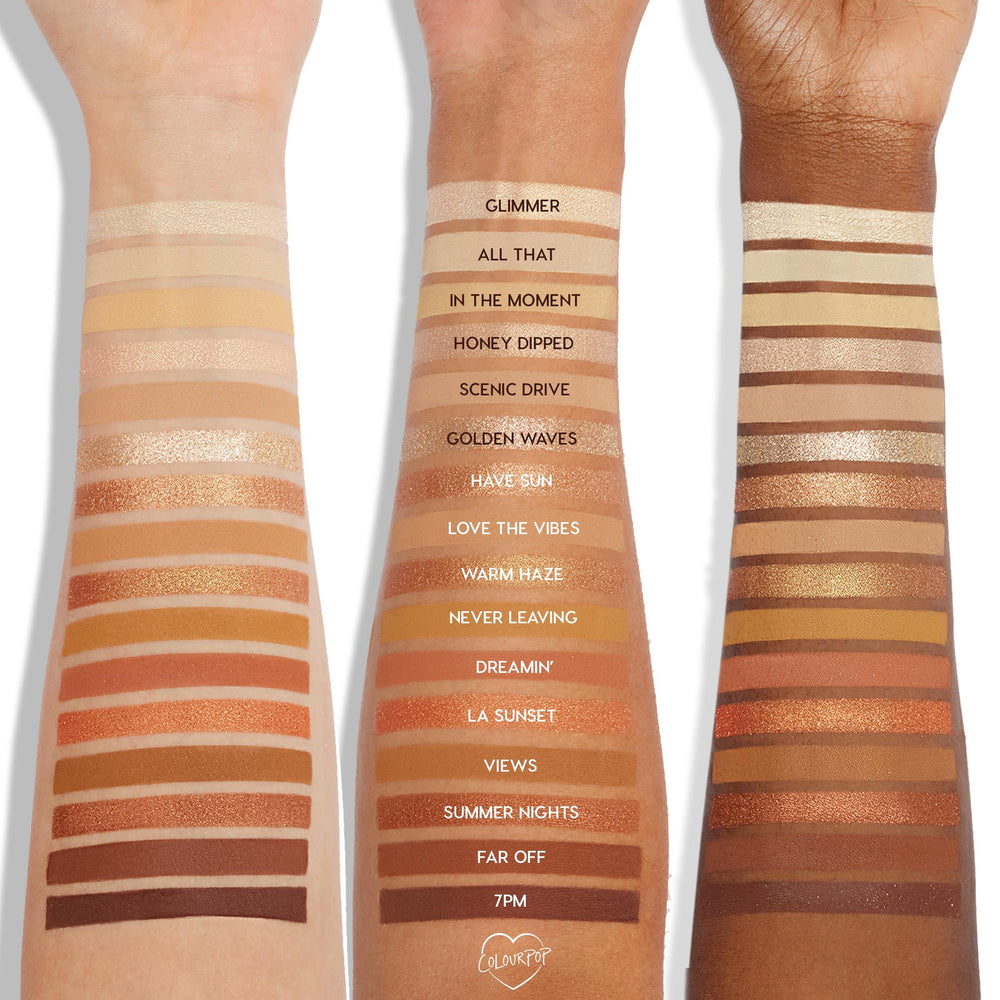 Palette ColourPop Golden Hour – finitions Matte Sparkle pour une lumière subtile.