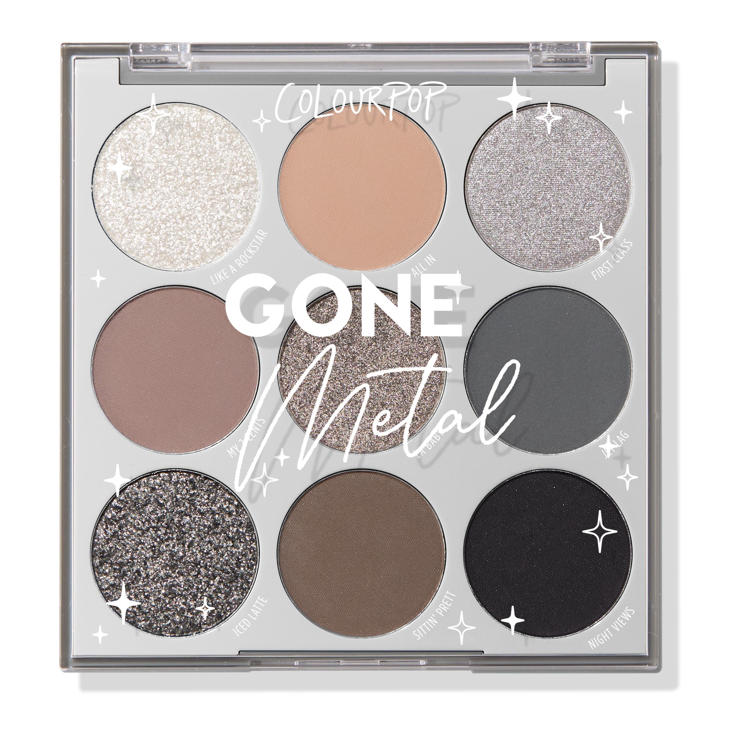 Palette ColourPop Gone Metal — ombres mat, tenue naturelle et durable.