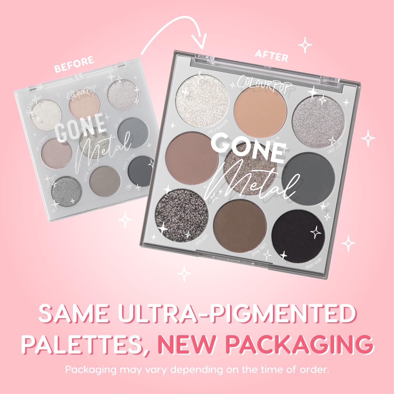 Palette ColourPop Gone Metal — ombres métalliques pour un éclat longue tenue.