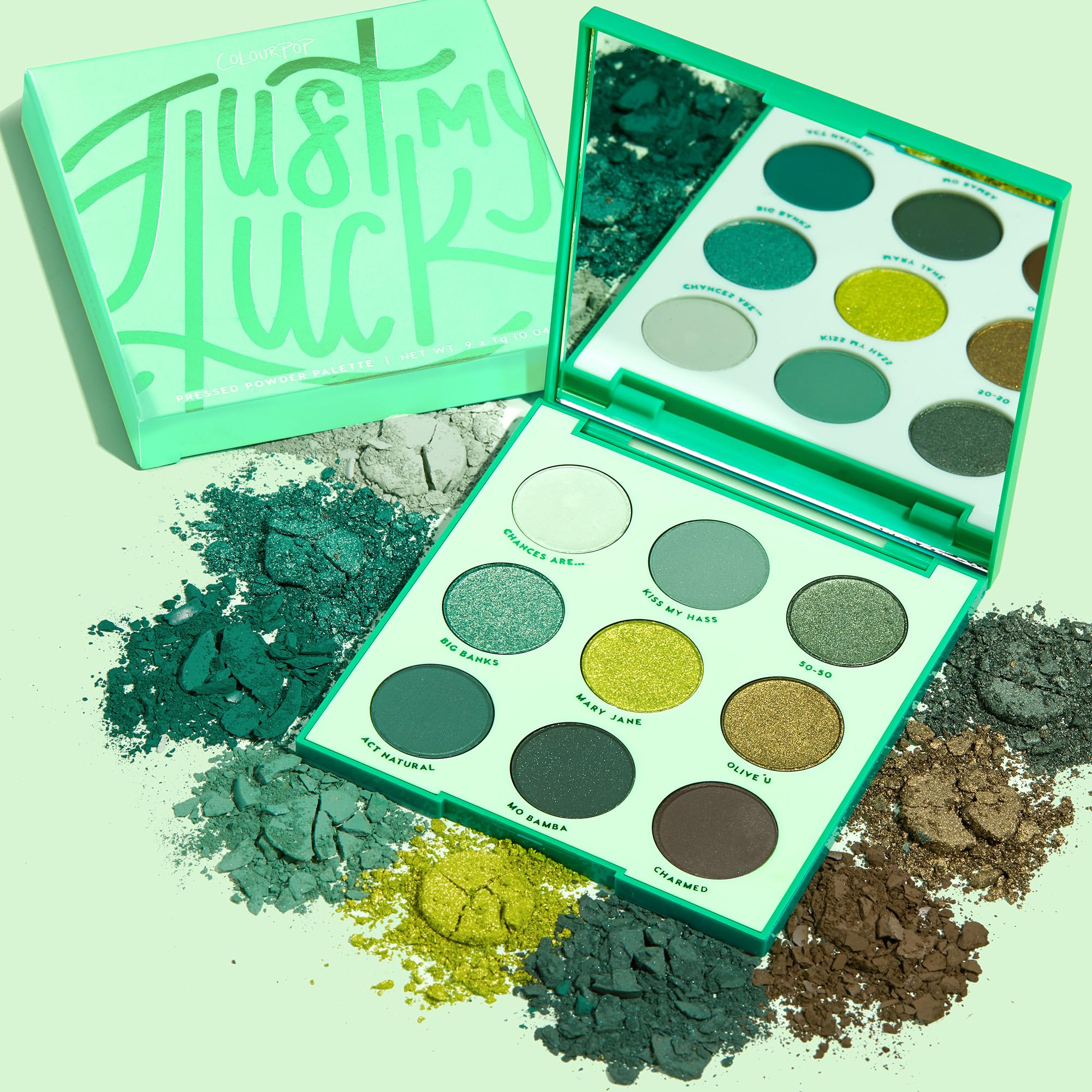 Ombres mates vertes ColourPop Just My Luck: teintes polyvalentes pour un regard naturel