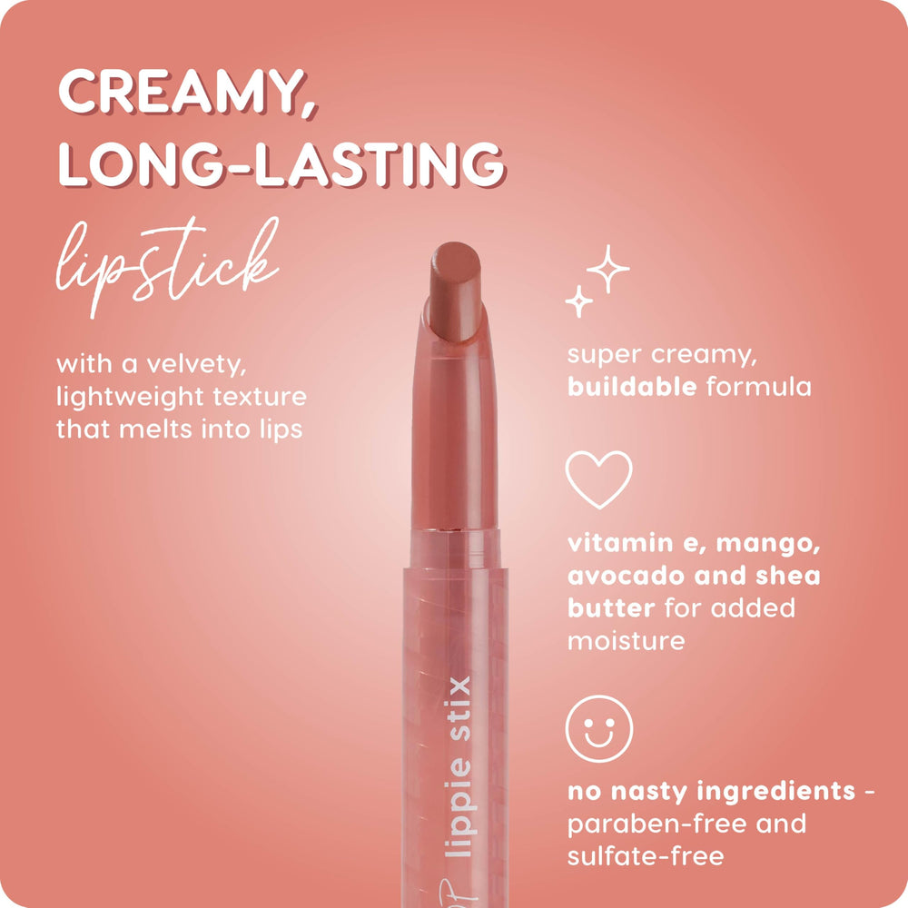 ColourPop Lippie Stix Brink application avec une surcouche gloss lumineuse pour plus d’éclat.