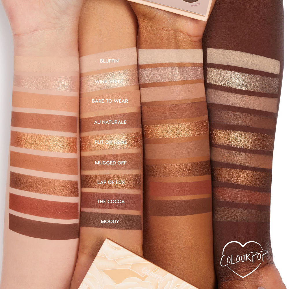 Finition matte et métallique ColourPop Nude Mood pour des contrastes nets et lumineux.