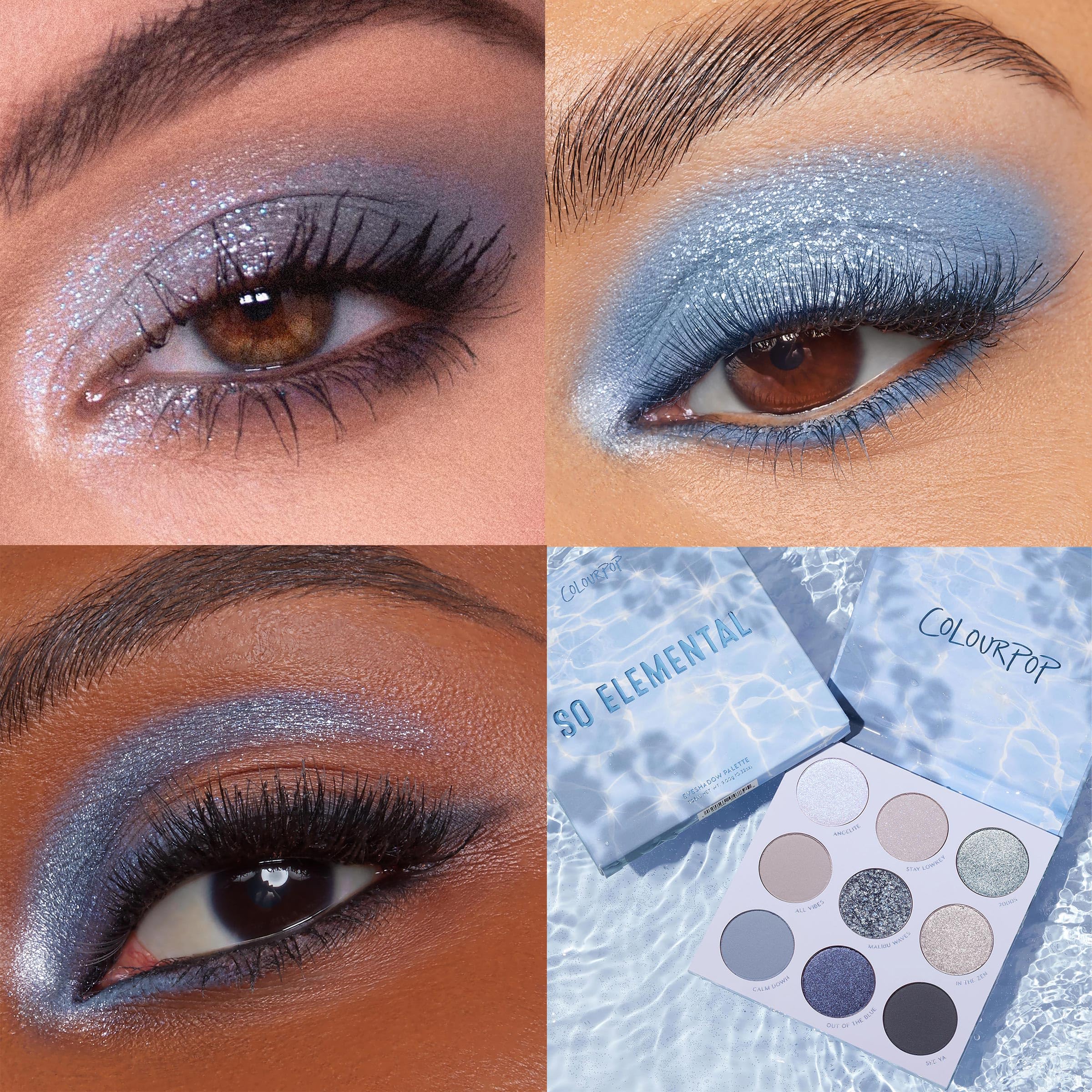 Palette ColourPop So Elemental argent metallique – effet miroir et reflets subtils