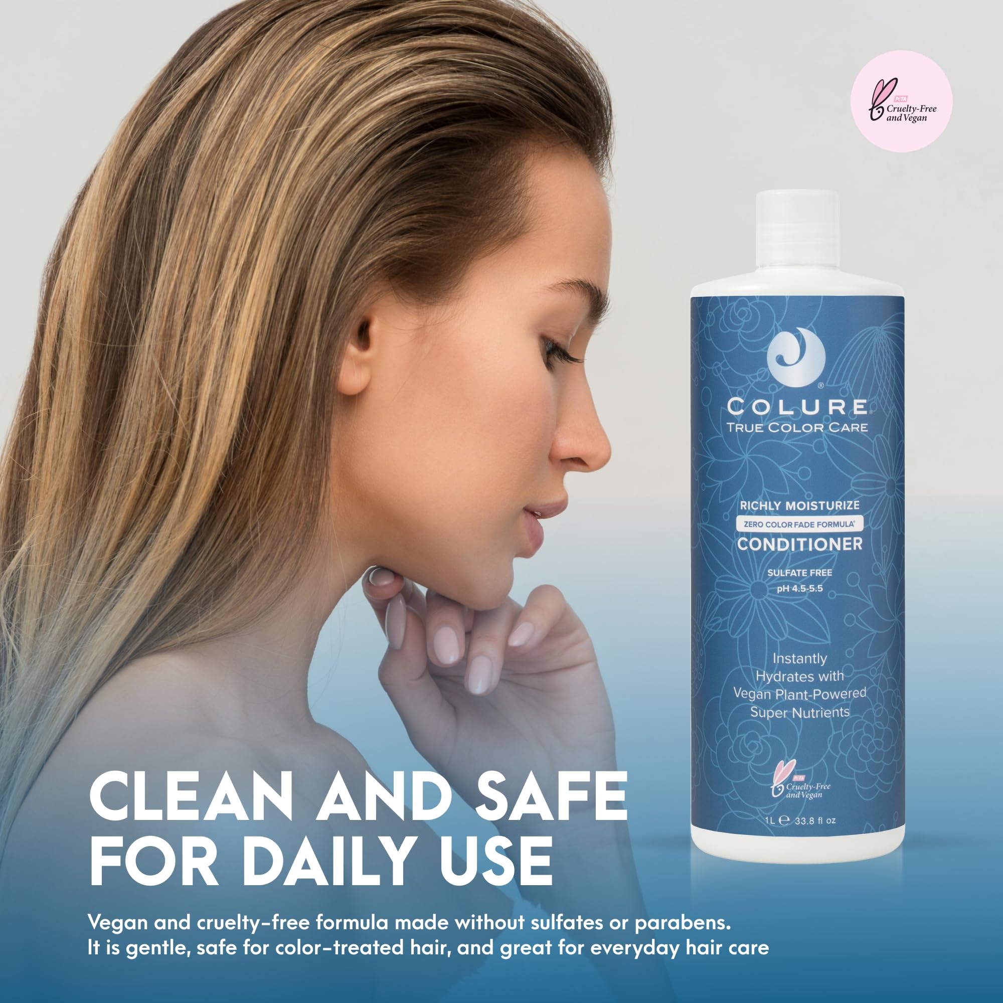 Colure Conditionneur Hydratant Riche, cheveux après utilisation, brillance naturelle et toucher soyeux.