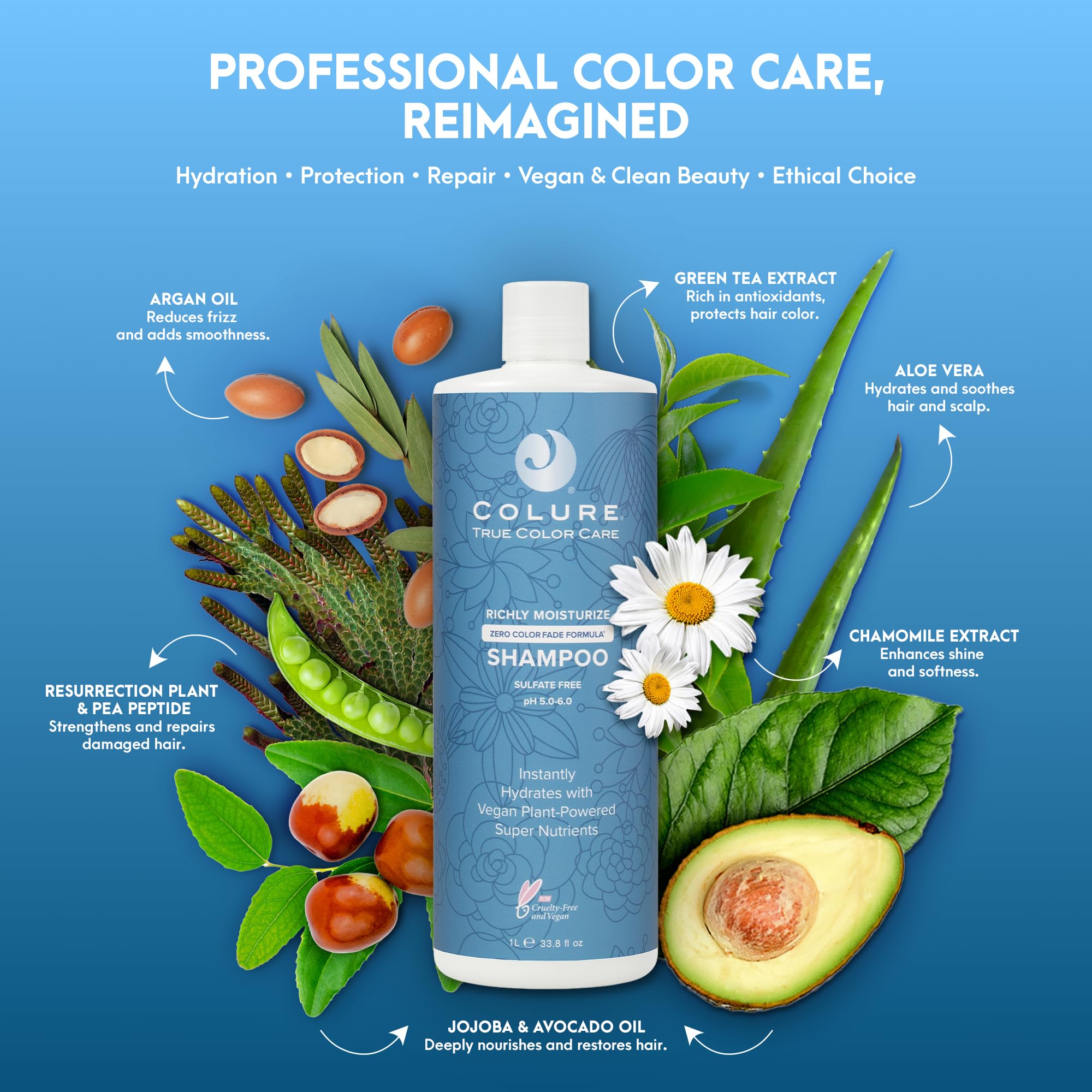 Shampooing Colure Richly Moisturize : formule végane soutenant la santé du cuir chevelu.