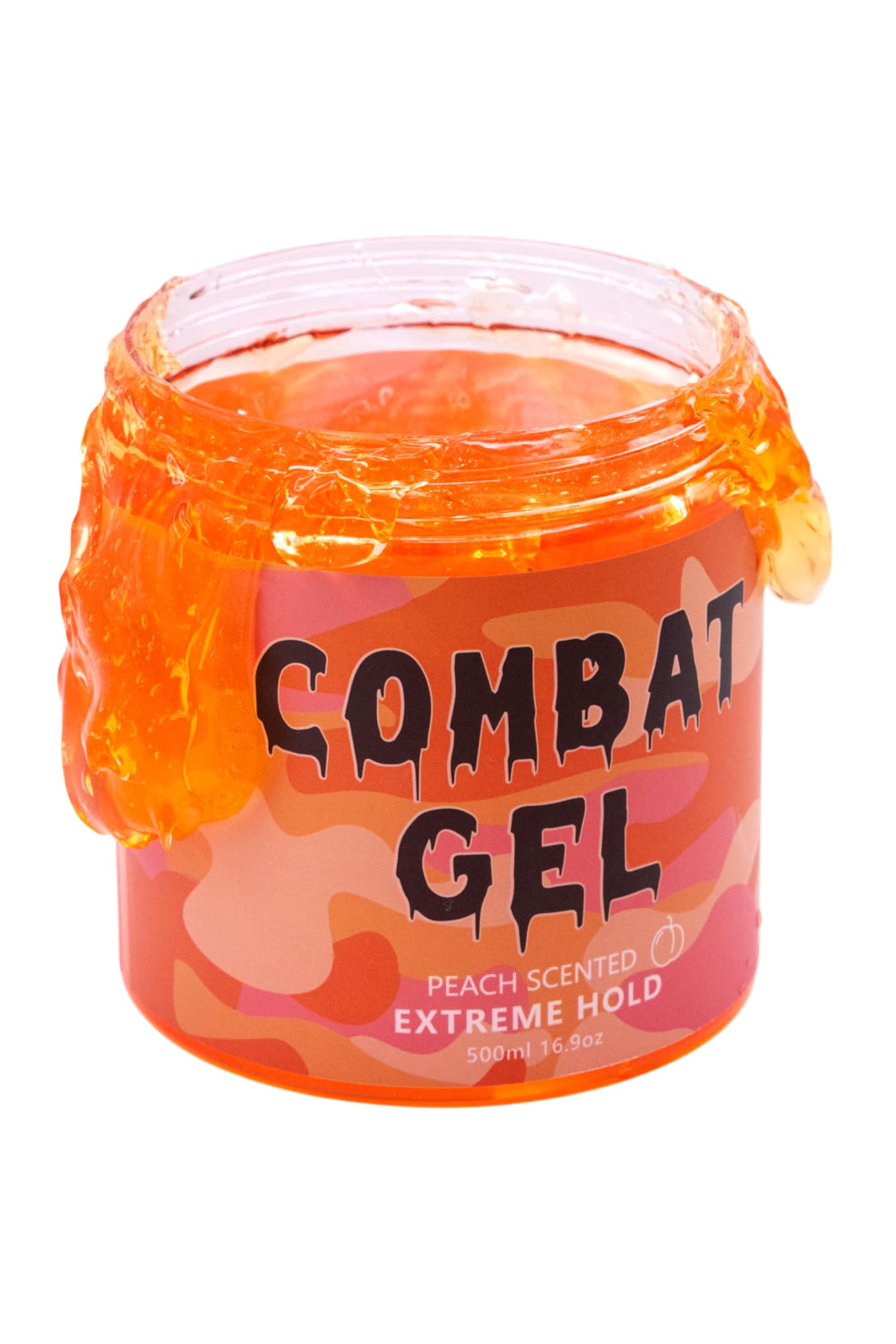Combat Gel Peach Extreme Hold bottle front showing sleek finish potential