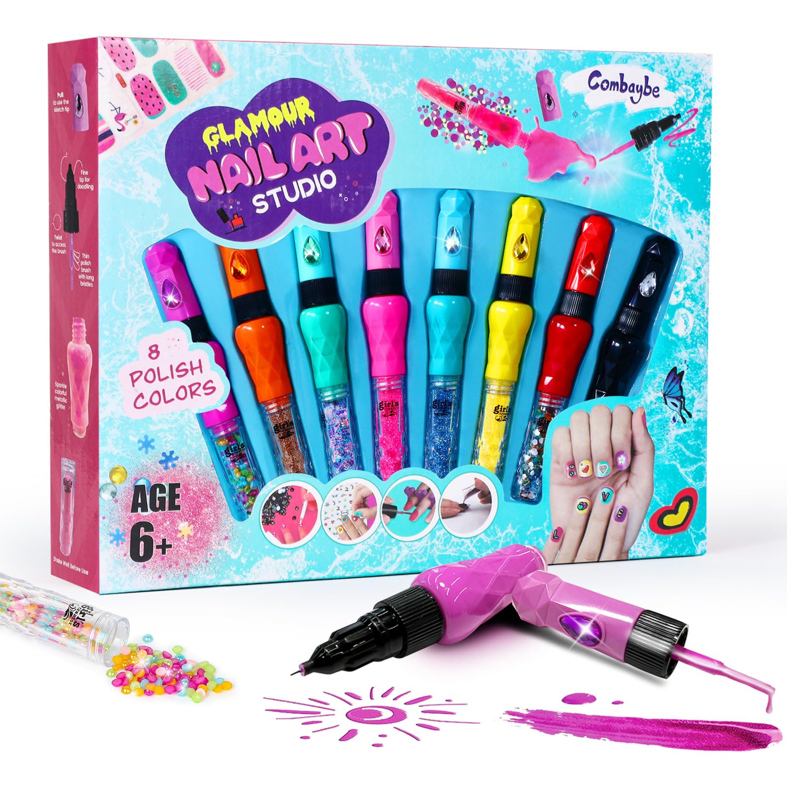 Ensemble Combaybe 8 couleurs pour des créations d’ongles amusantes.