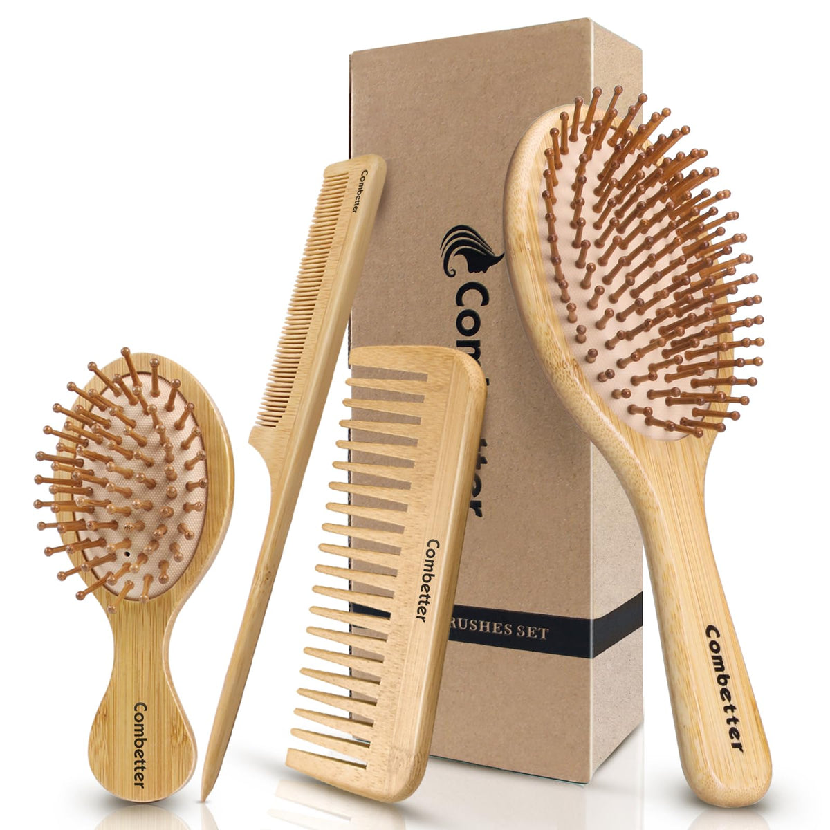 Brosse Combetter en bambou avec coussin pour démêlage en douceur
