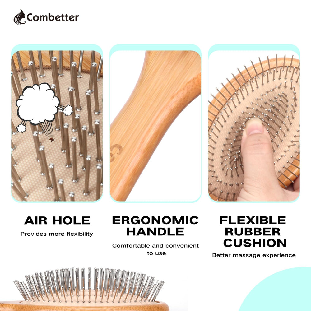 Combetter brosse en bambou au design ergonomique pour démêler en douceur