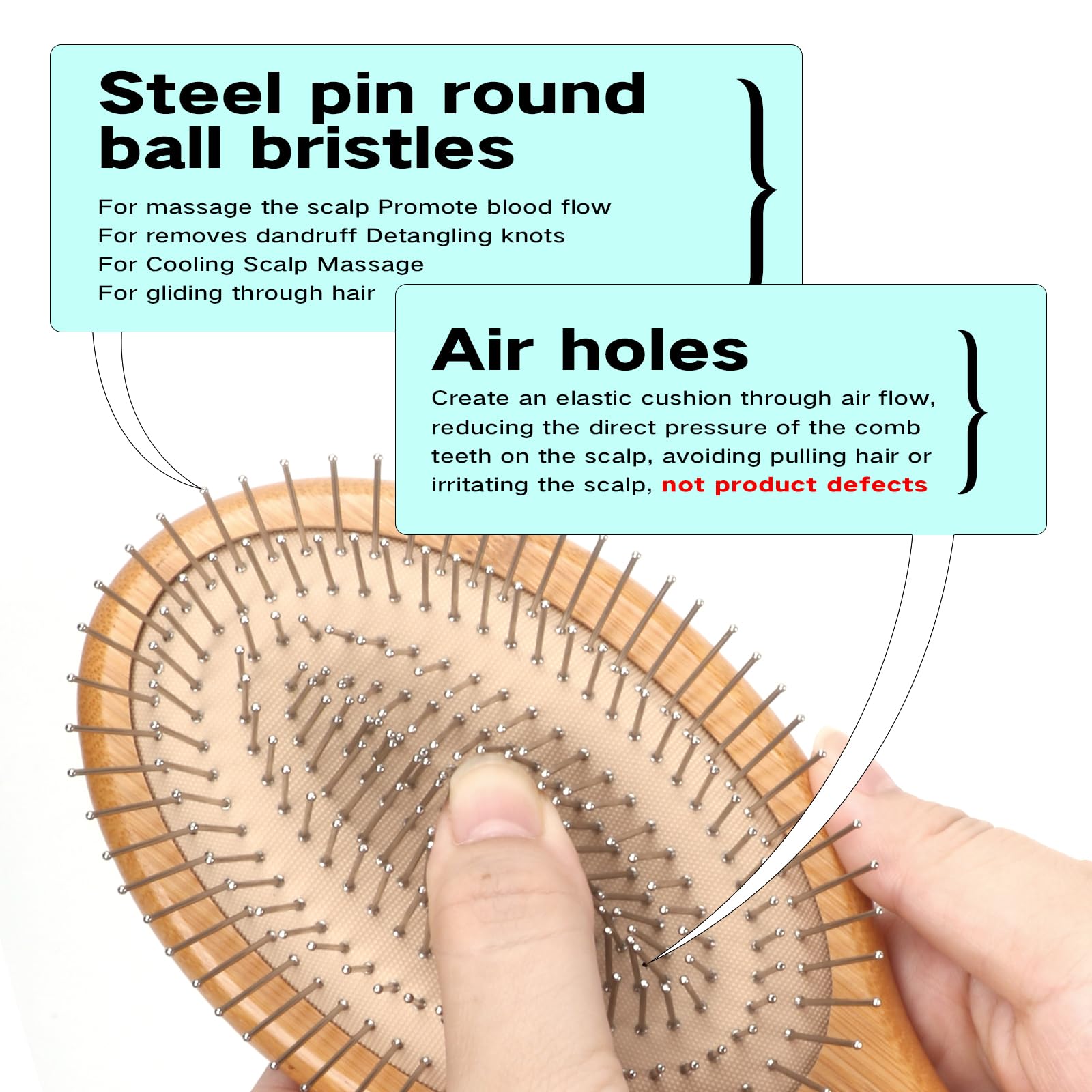 Combetter brosse en bambou avec lanière de suspension pour rangement pratique