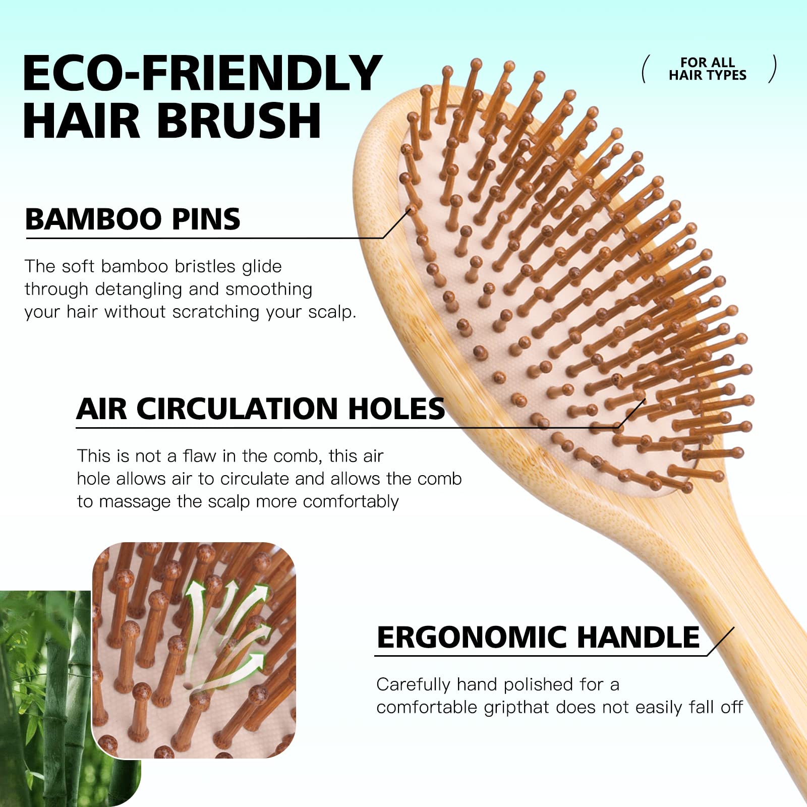 Peigne à dents larges Combetter en bambou démêlant les cheveux épais