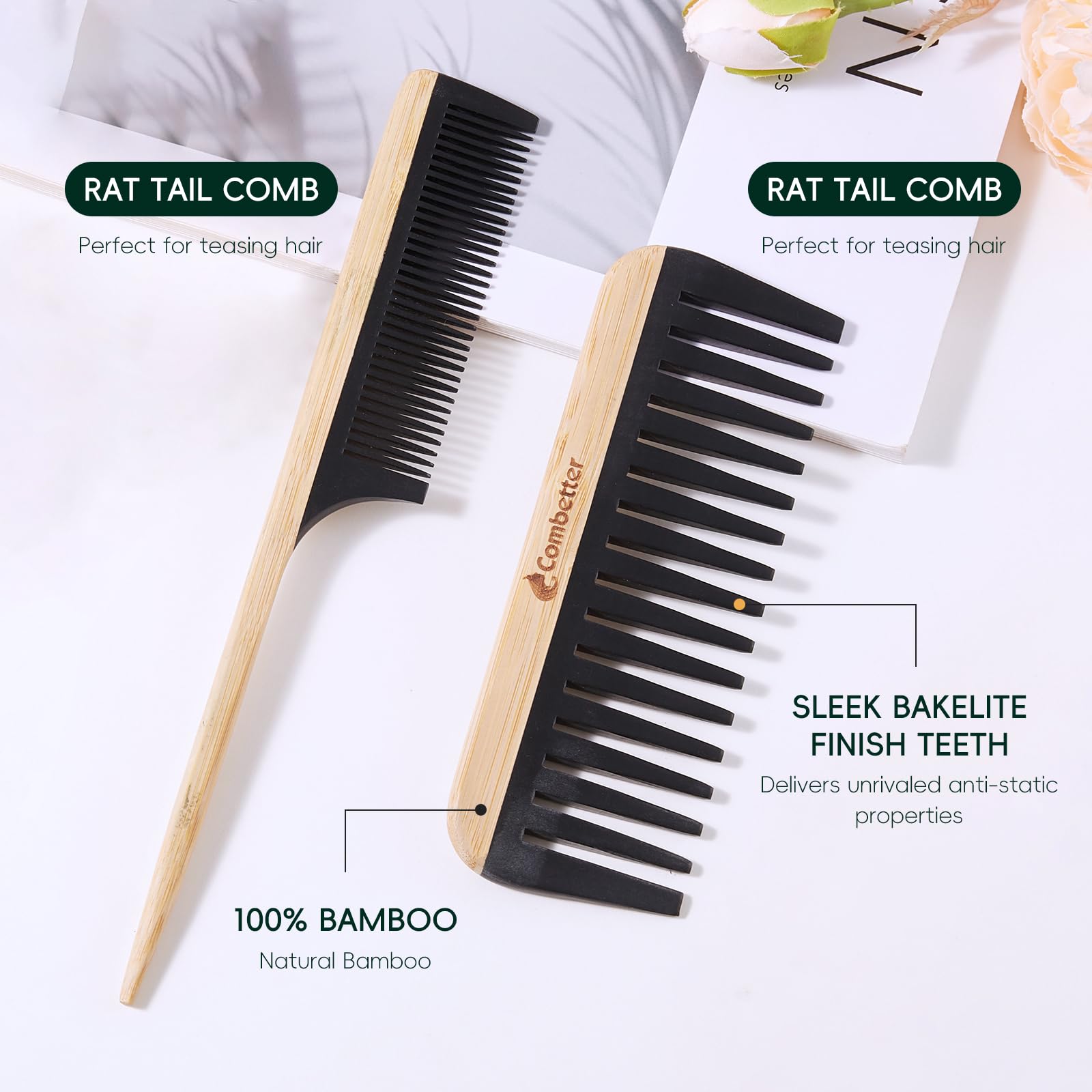 Peigne queue de rat Combetter bakélite, outil précis pour la mise en forme.