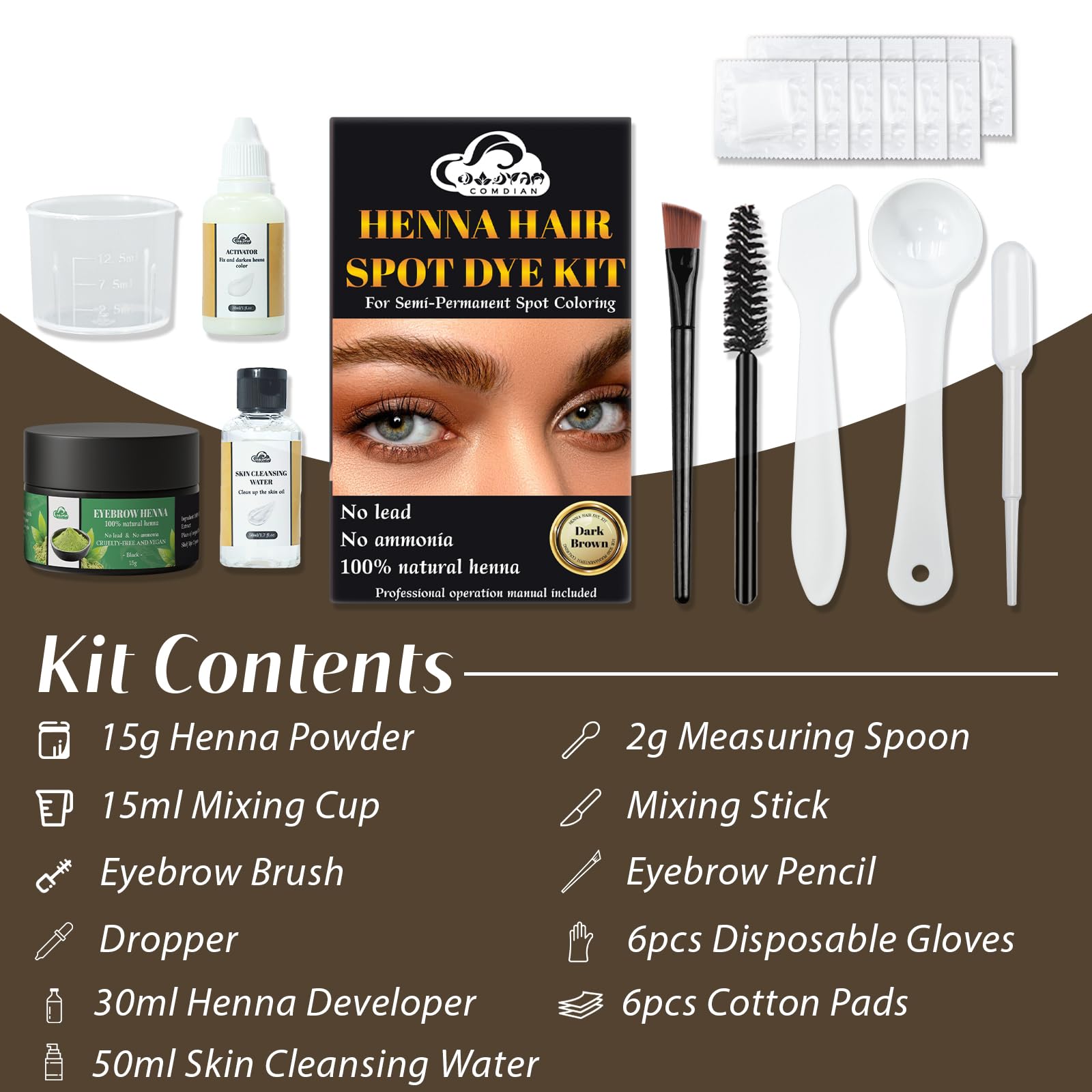 Comdian henné sourcils - résultat durable et naturel sur peau et poils.