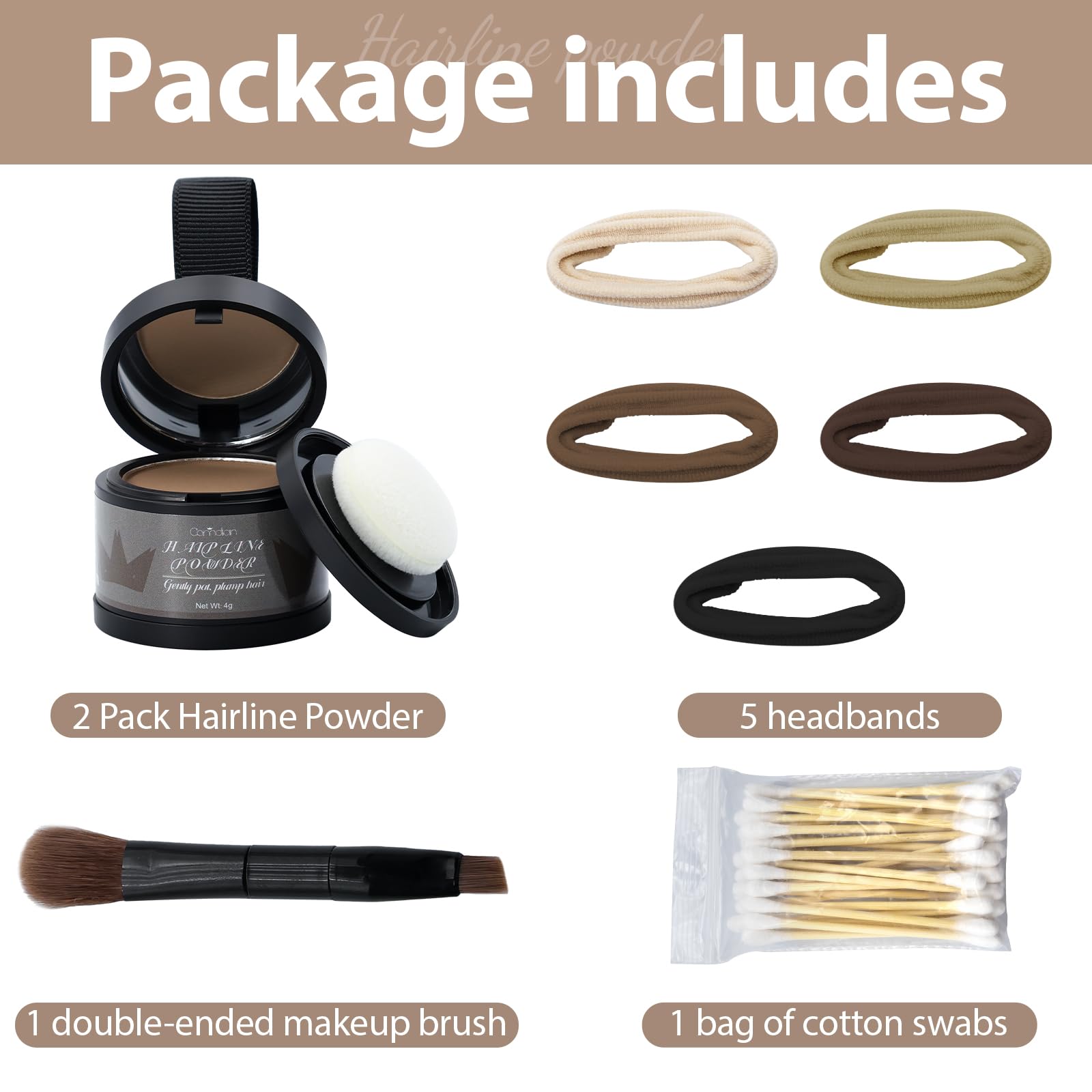 Comdian poudre ligne cheveux brun clair bandes elastiques pratiques pour coiffage rapide