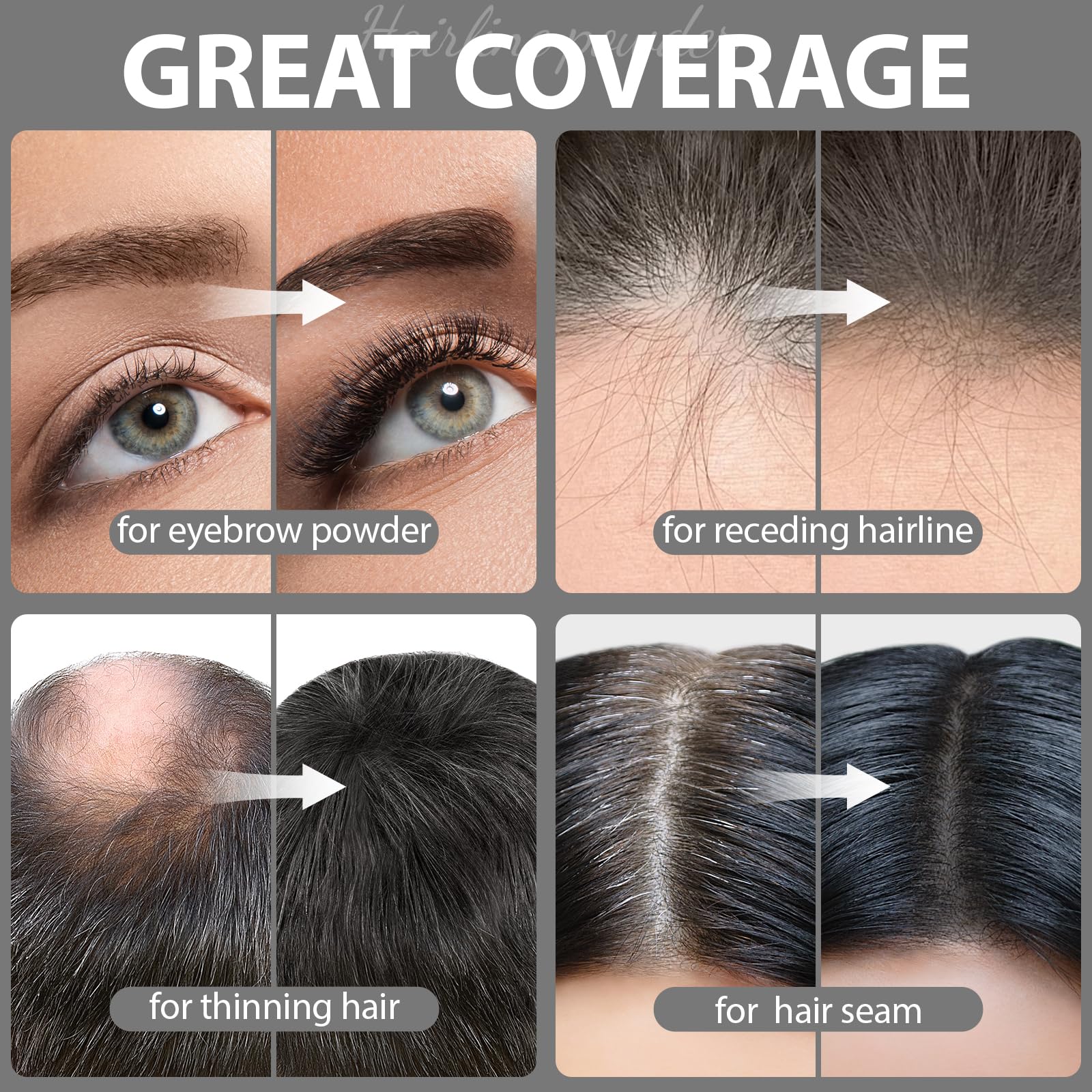 Comdian poudre-ligne-cheveux-noir-02: texture fine couvrant les zones clairsemées