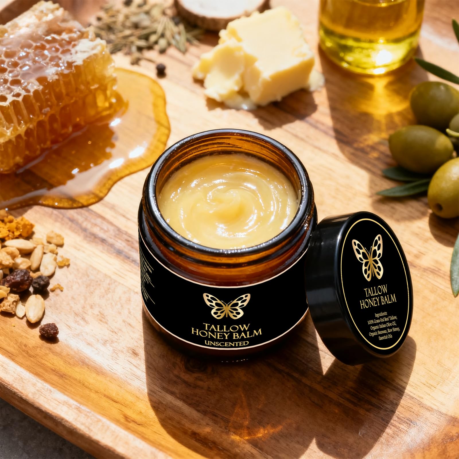 Baume COMFORTENA Tallow Honey: texture cremeuse pour hydratation durable.