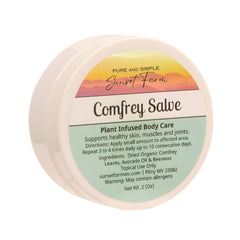 Étiquette du Comfrey Salve montrant l'emballage et l'origine locale.