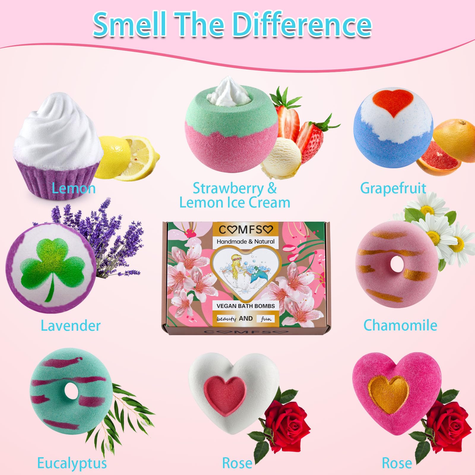 Comfso bombes-bain-coeur: couleur vive et mousse nourrissante pour la détente.