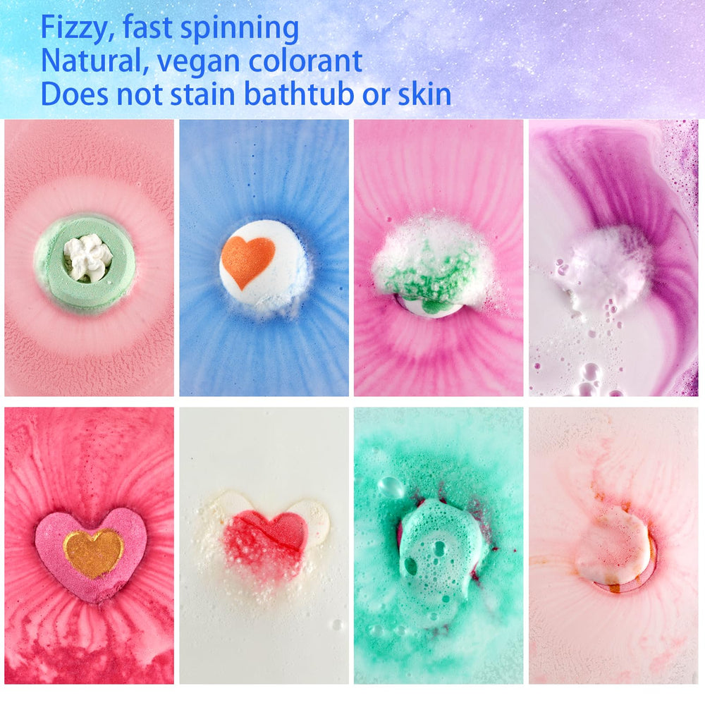 Comfso bombes-bain-gateau: effervescence colorée et parfum sucré pour le bain des enfants.