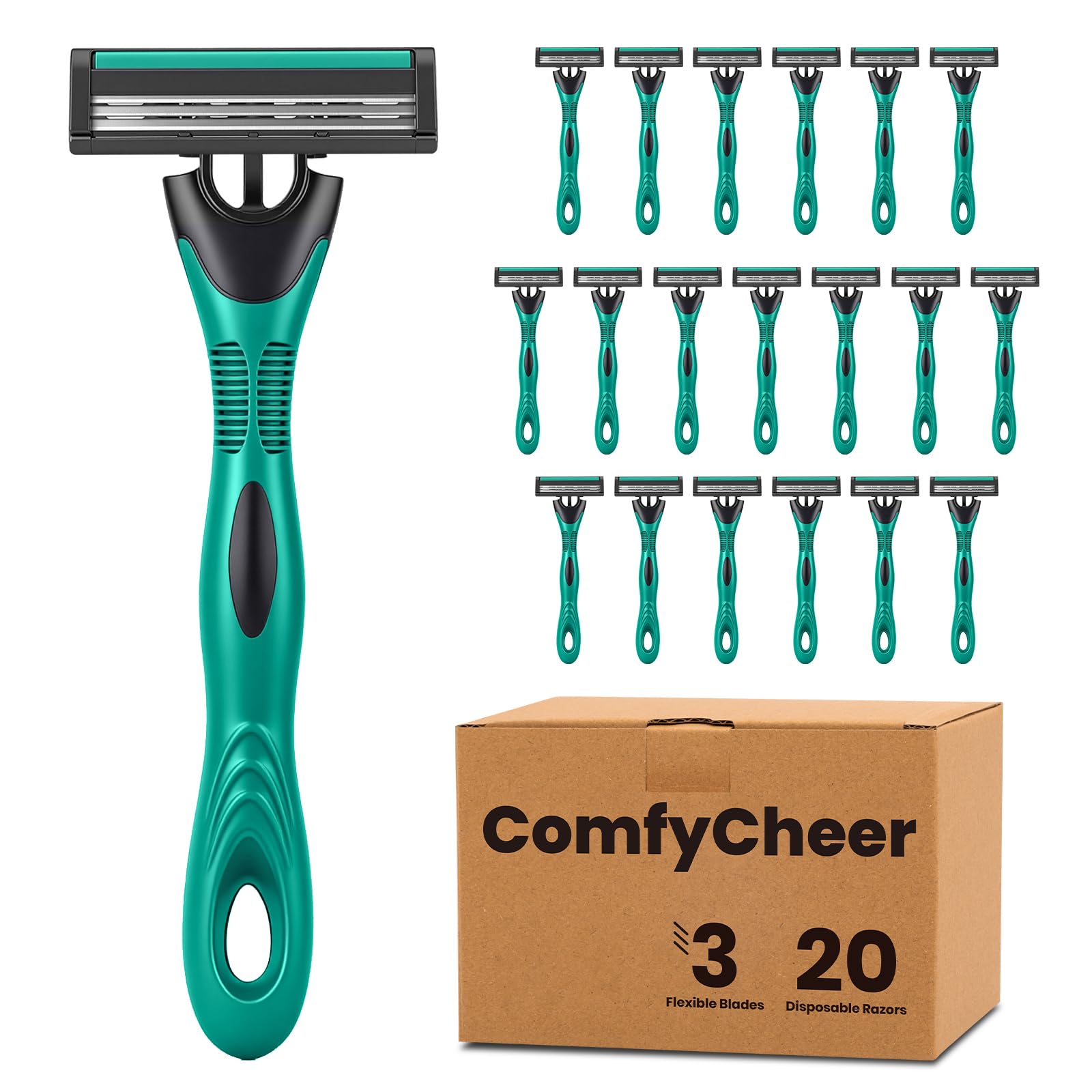 Rasoir jetable Comfycheer 3 lames, emballage 20 unités, pratique pour les voyages.