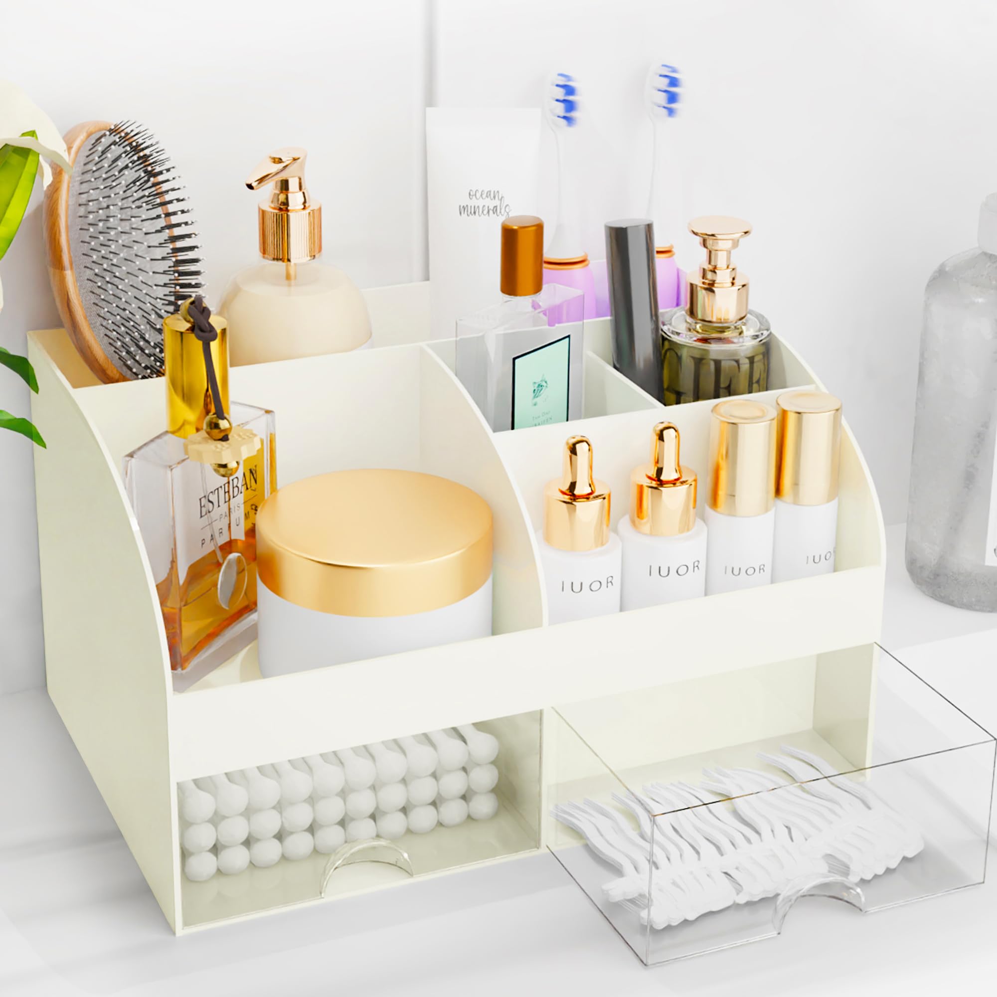 COMFYROOM Organisateur maquillage avec tiroirs ivoire pour coiffeuse