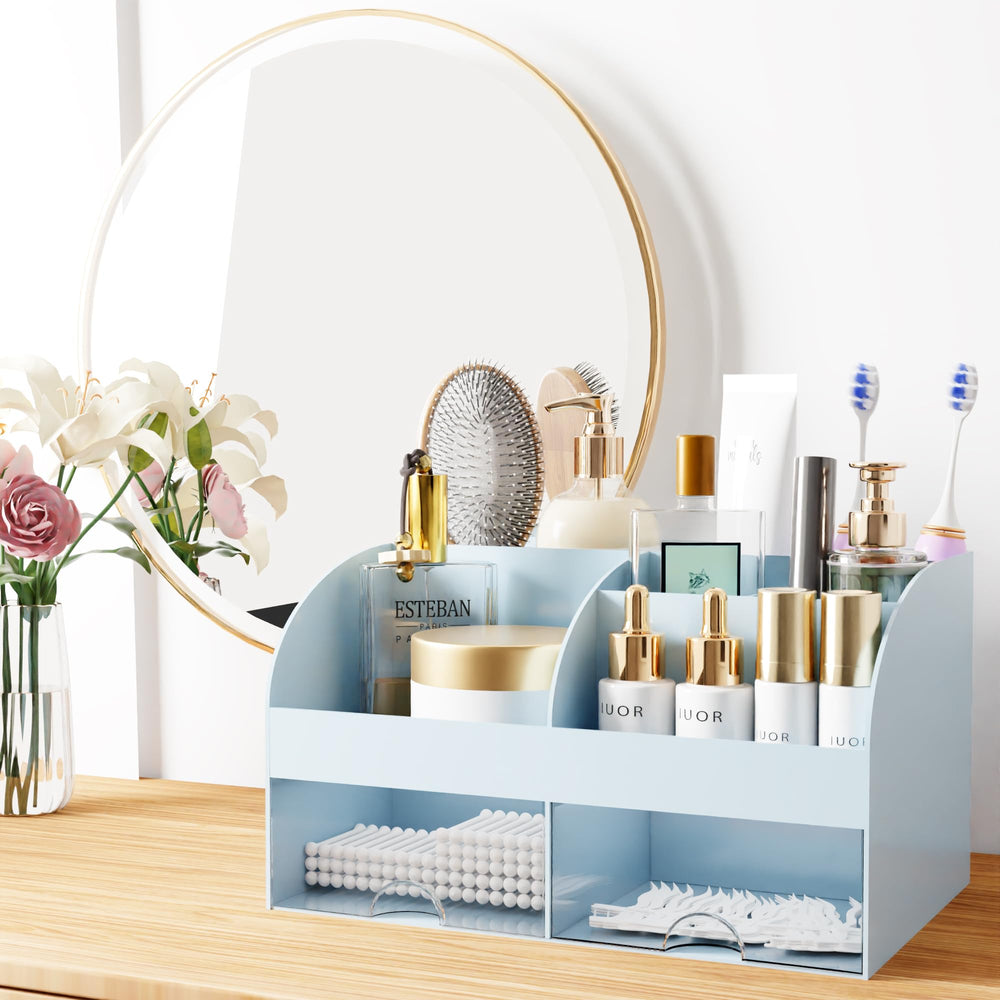COMFYROOM Organisateur pinceaux maquillage bleu, compartiments dédiés pour pinceaux et crayons.