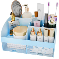 COMFYROOM Rangement beauté dressing bleu, accès rapide aux cosmétiques sur le bureau.