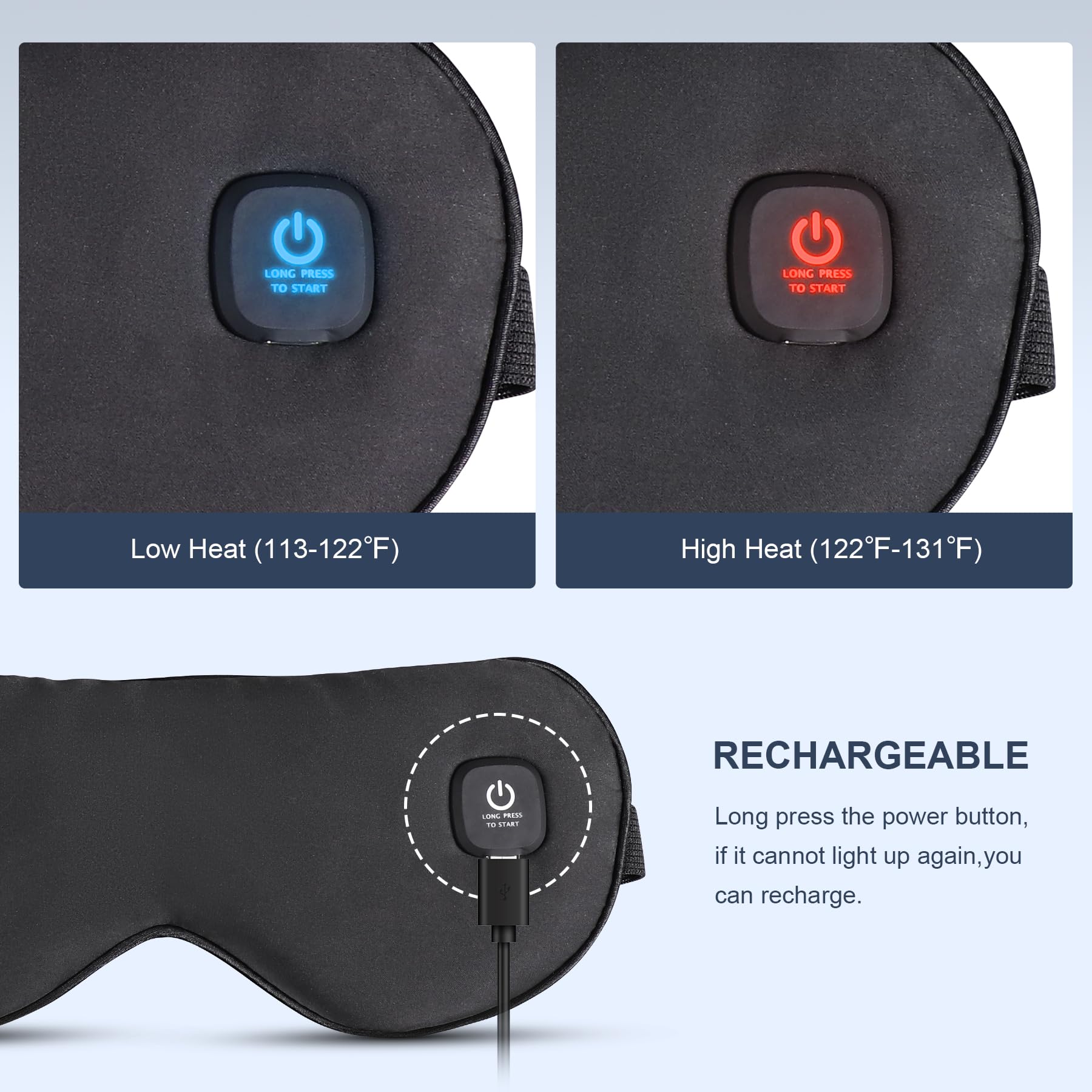 COMFYTHERA Masque Yeux Chauffant Sans Fil — contrôle de température pour un confort personnalisé.
