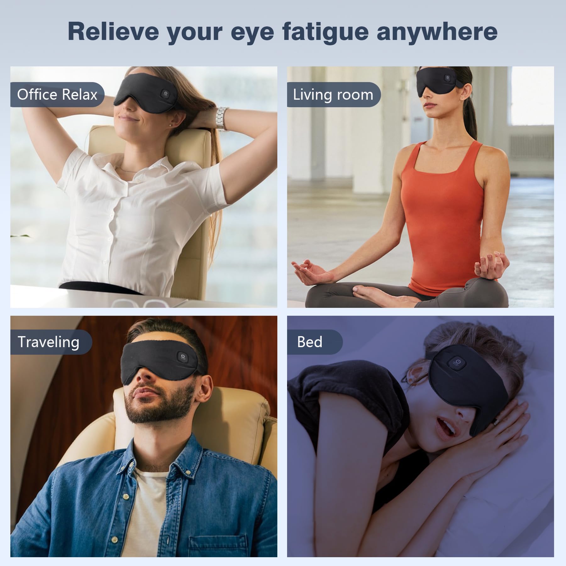 COMFYTHERA Masque Yeux Chauffant Sans Fil — élastiques réglables pour un ajustement confortable.