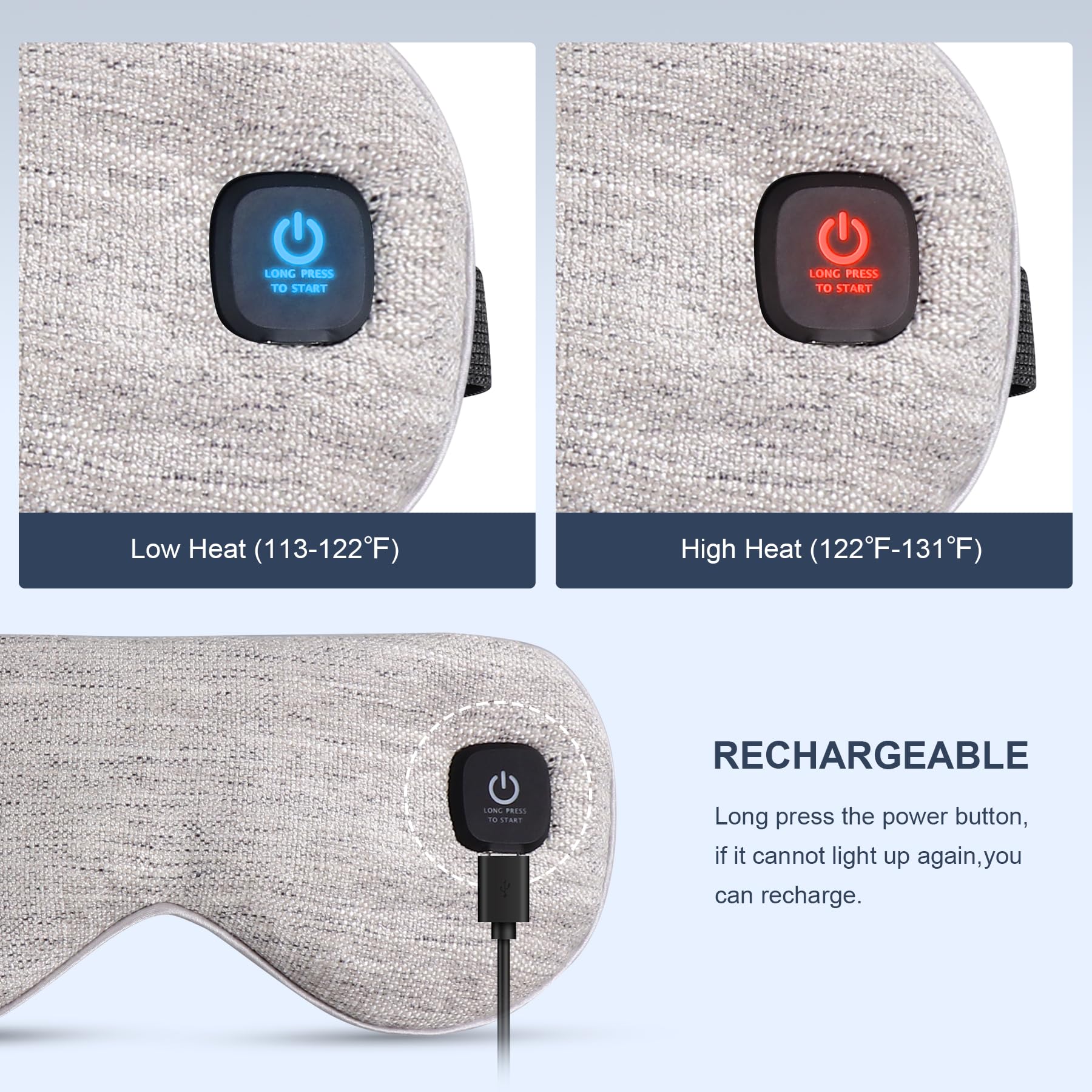 Masque COMFYTHERA au toucher doux posé sur les paupières.