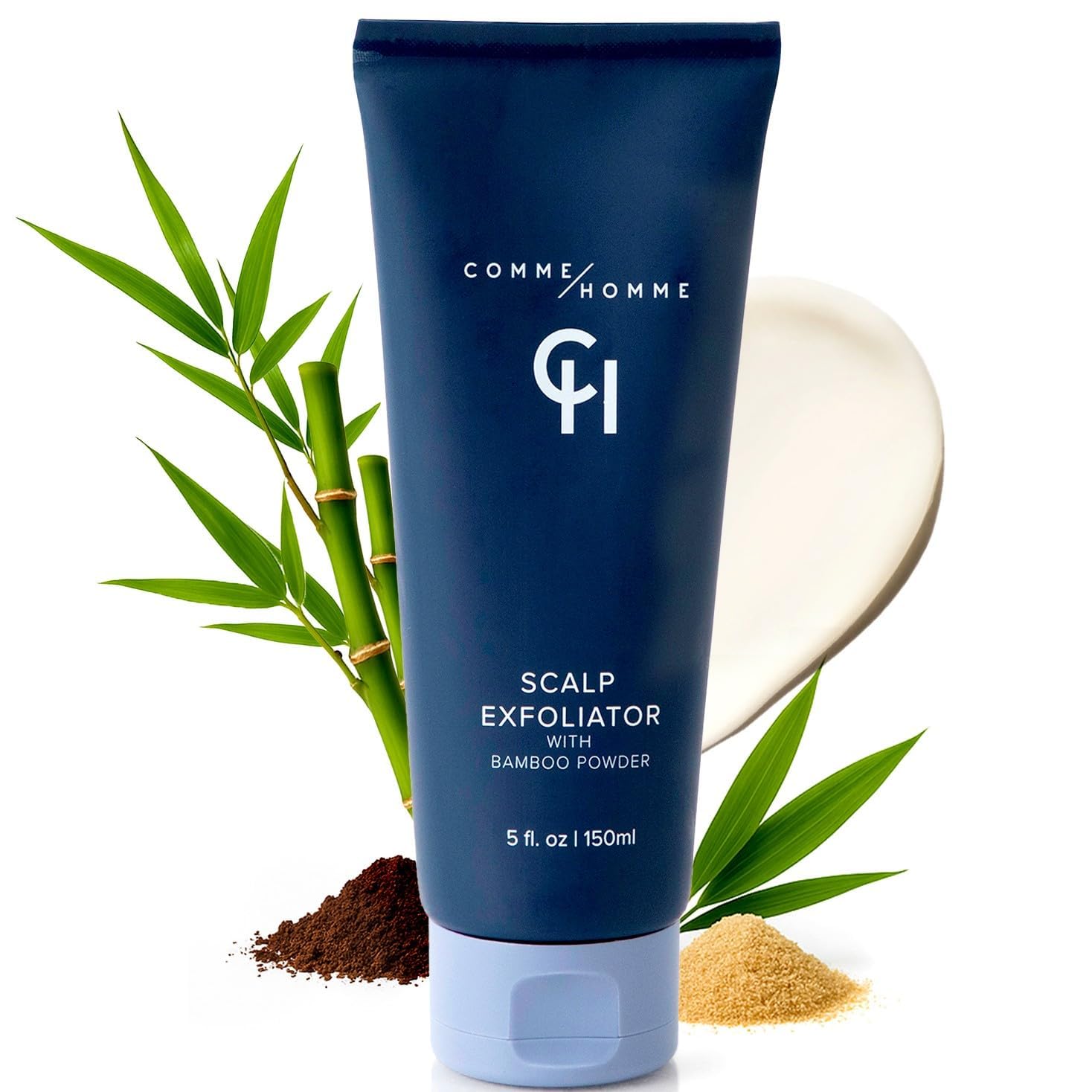 Comme Homme scalp exfoliator with bamboo powder delivers detoxifying exfoliation for a refreshed scalp.