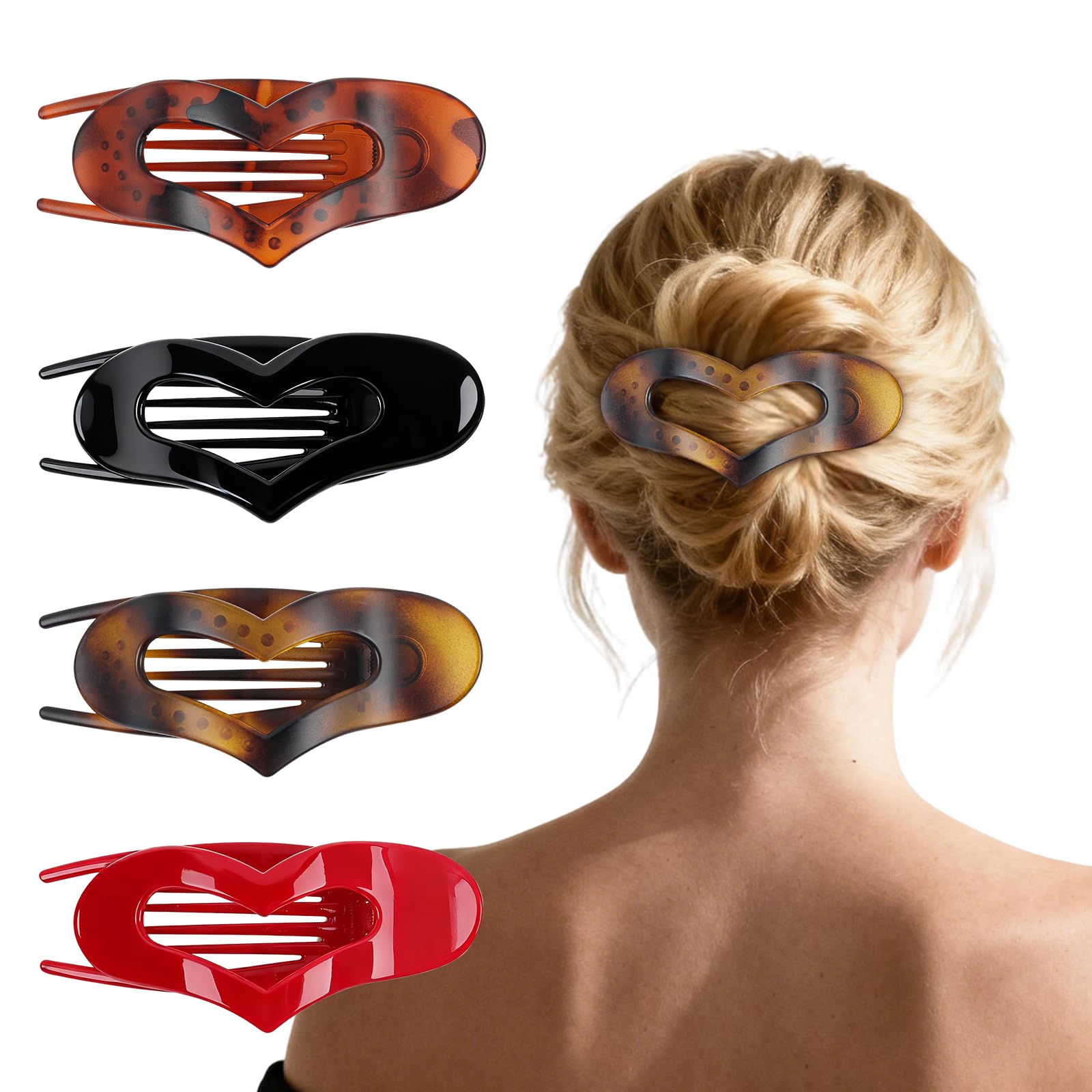 Clip Comott plat-coeur-tortue-moyen pour cheveux épais et fins.