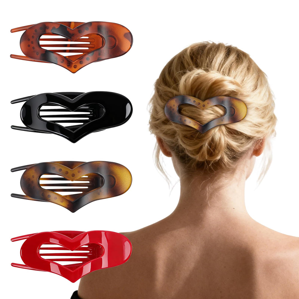 Clip Comott plat-coeur-tortue-moyen pour cheveux épais et fins.