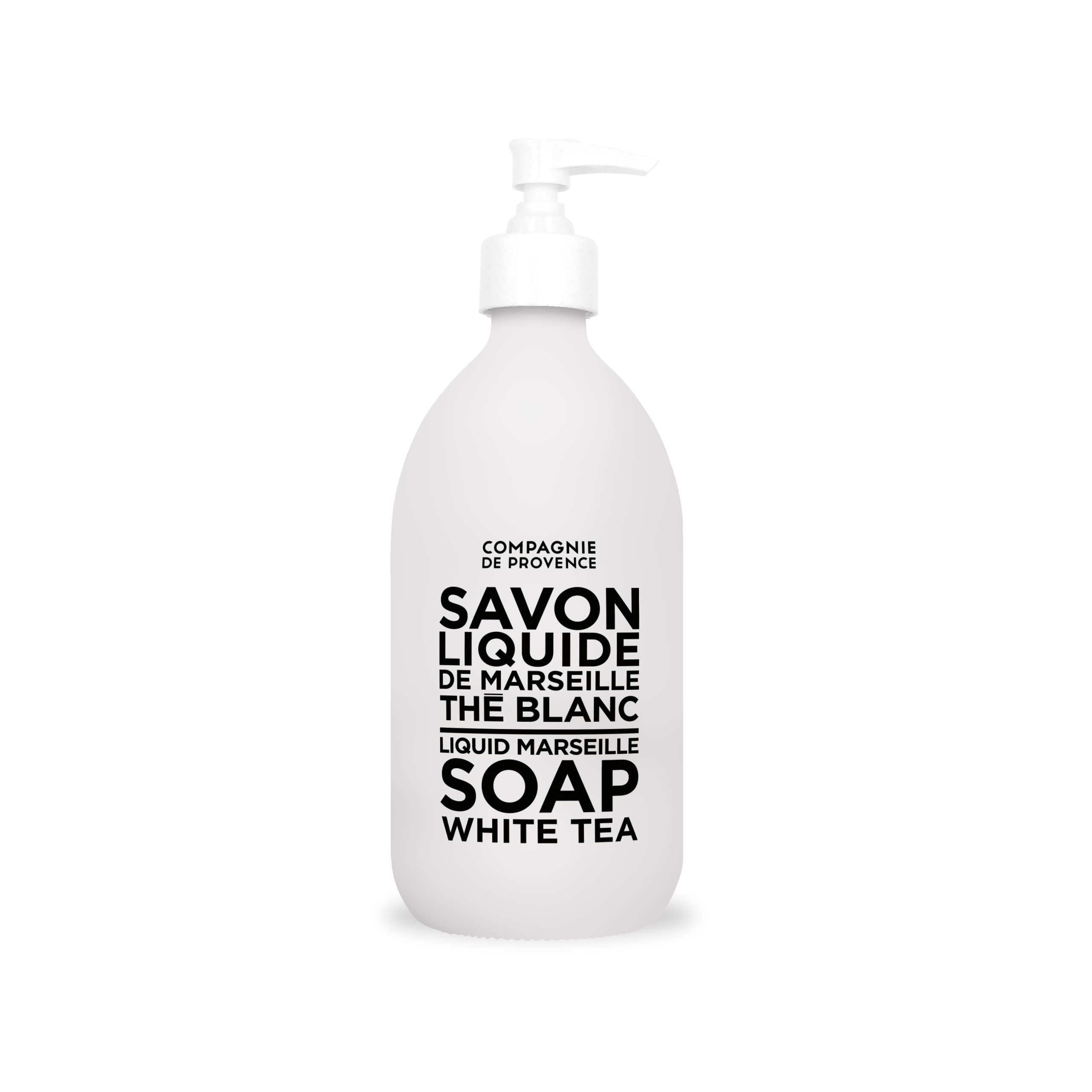 La Compagnie de Provence Savon Marseille en flacon-verre avec pompe pour lavage quotidien des mains.