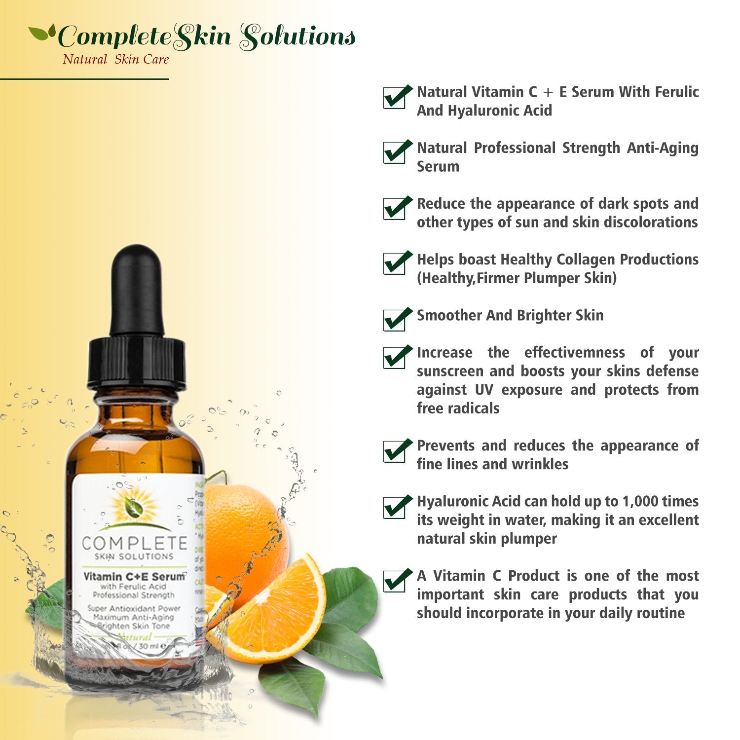 Formule Vitamine C Vitamine E et Acide Hyaluronique agissant avec ferulique