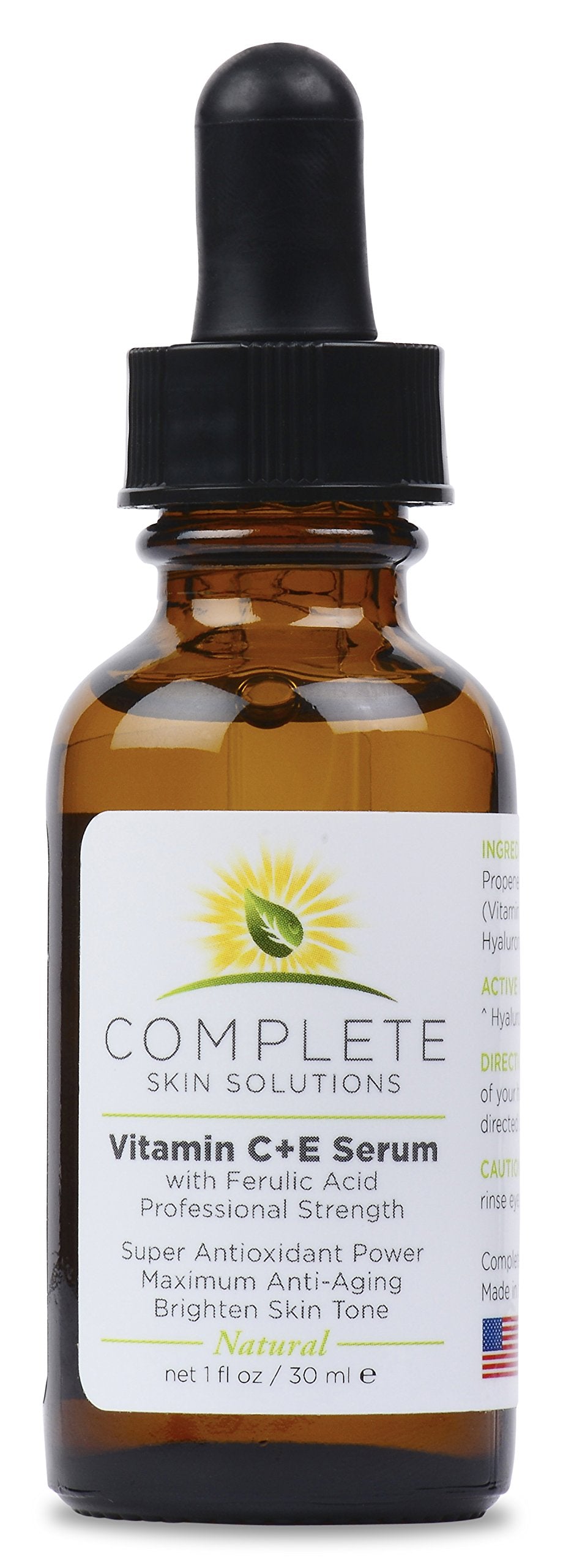 Sérum COMPLETE SKIN SOLUTIONS bouteille lumineuse avec vitamine C et ferulique pour une peau éclatante