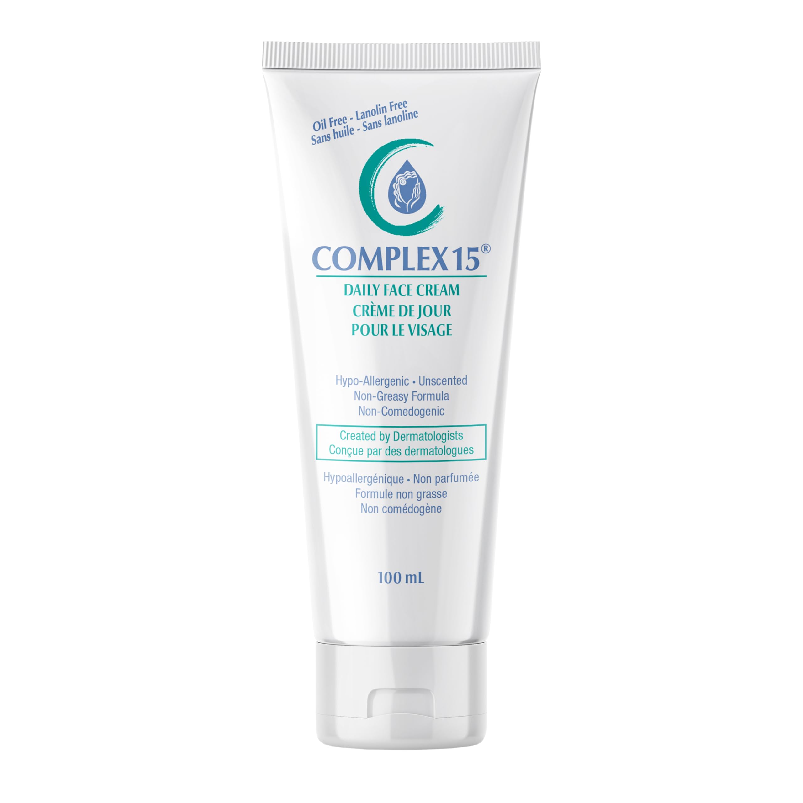 Crème Complex 15 – devant: flacon lumineux pour hydrater quotidiennement la peau