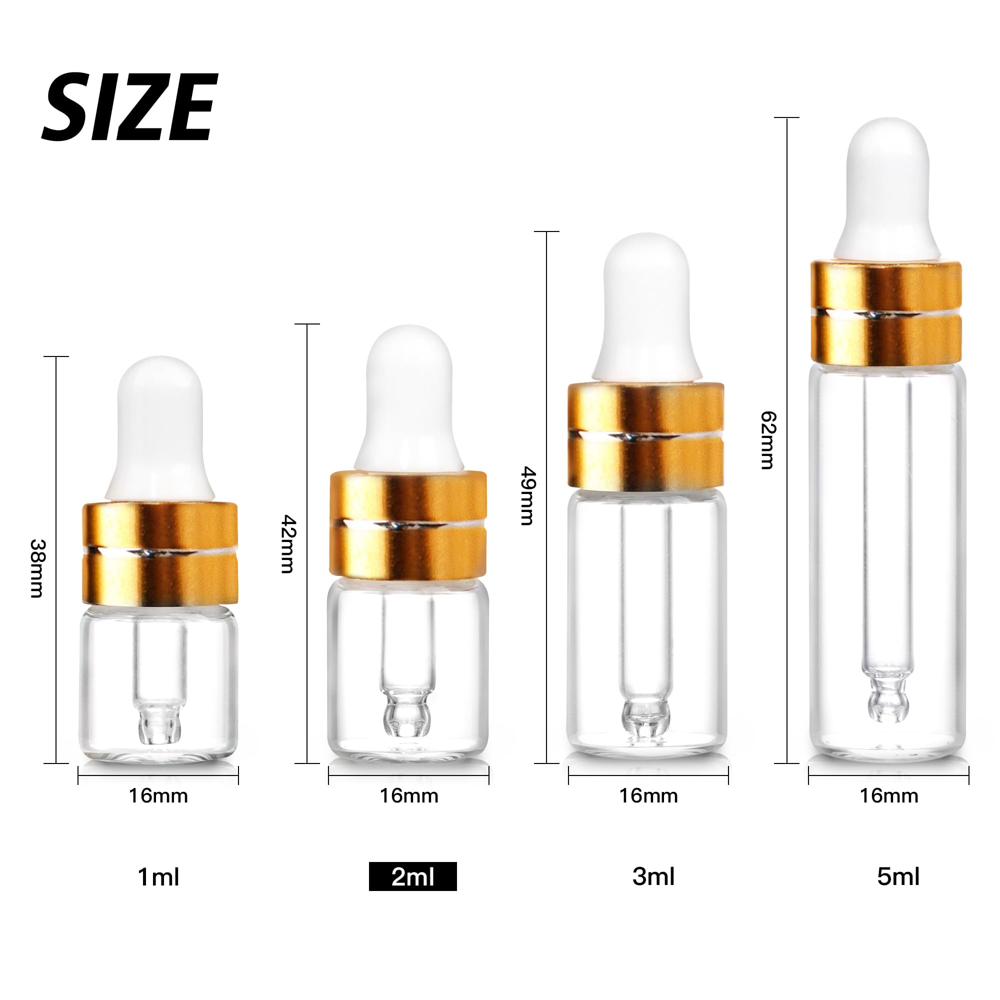Mini-bouteilles Comrzor 2ml avec bouchon doré, faciles à transporter.