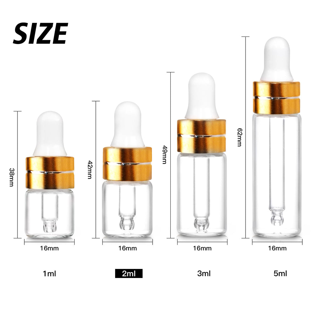 Mini-bouteilles Comrzor 2ml avec bouchon doré, faciles à transporter.