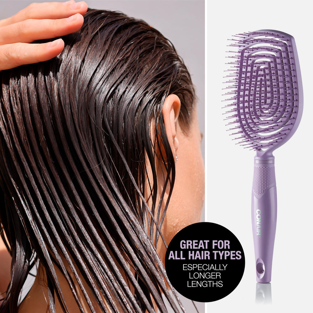 Poils Dual Flex démêlent facilement tout en respectant les cheveux.