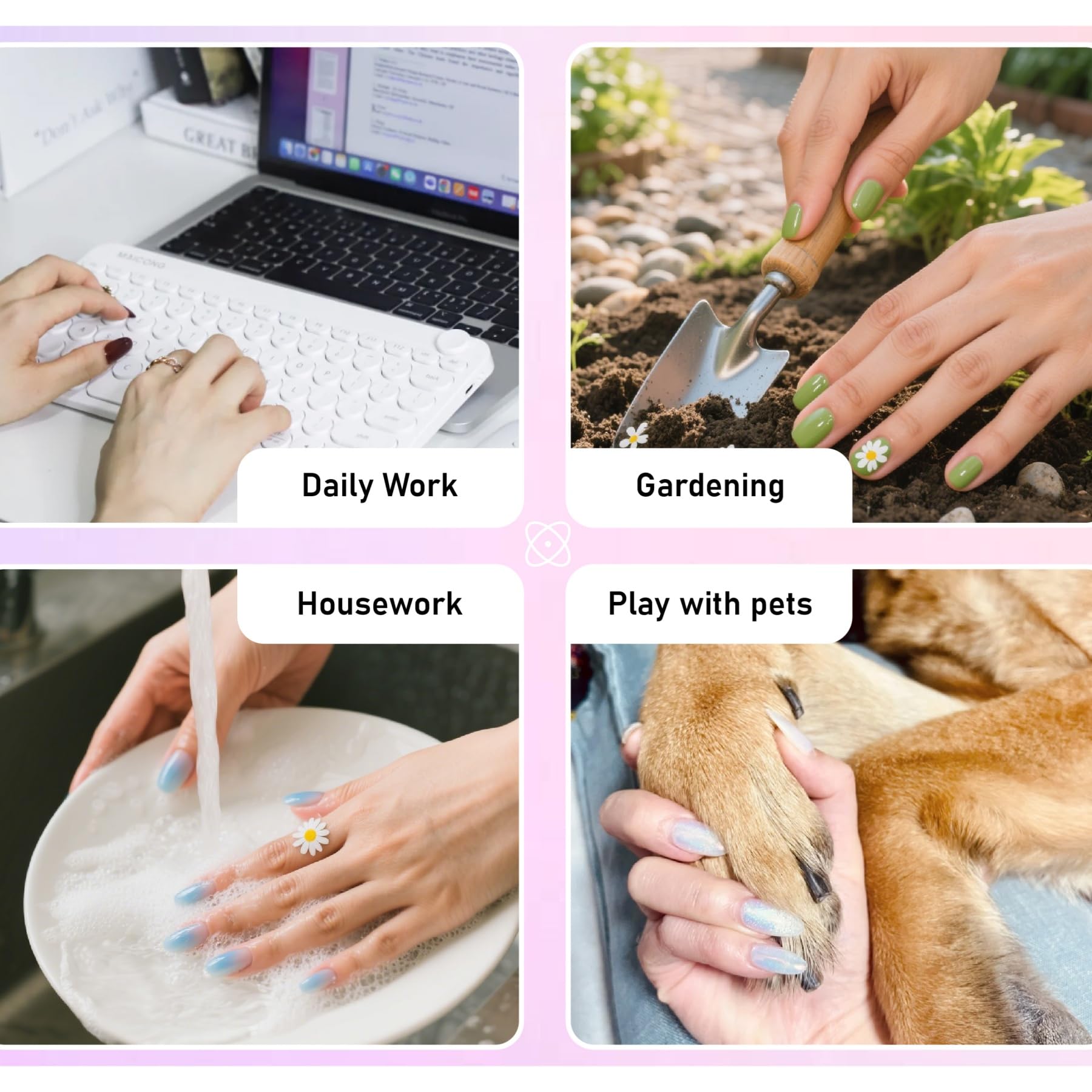 Confort toute la journée sans pression sur les ongles naturels.