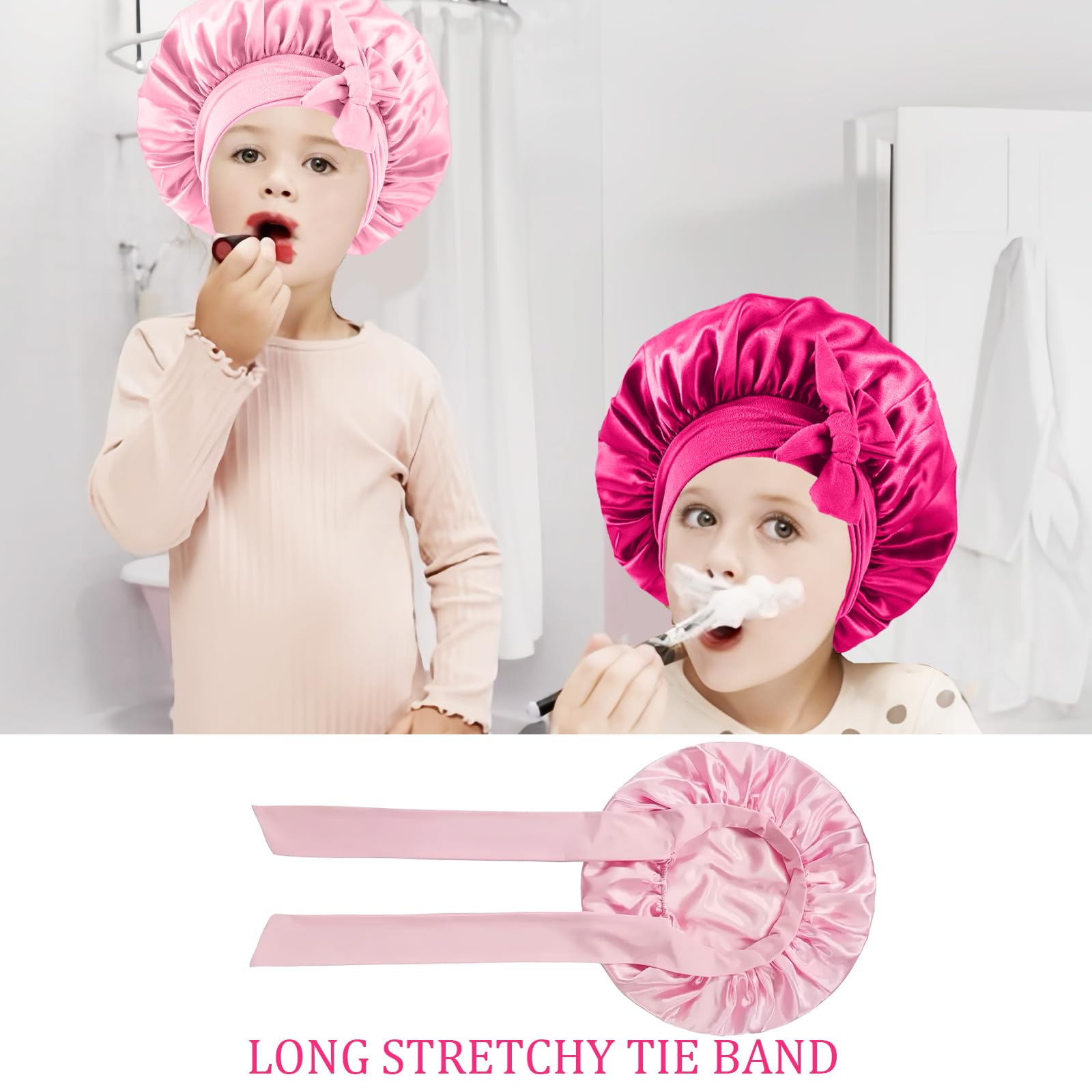 Utilisation quotidienne des bonnets Confvrter en satin rose pour enfants