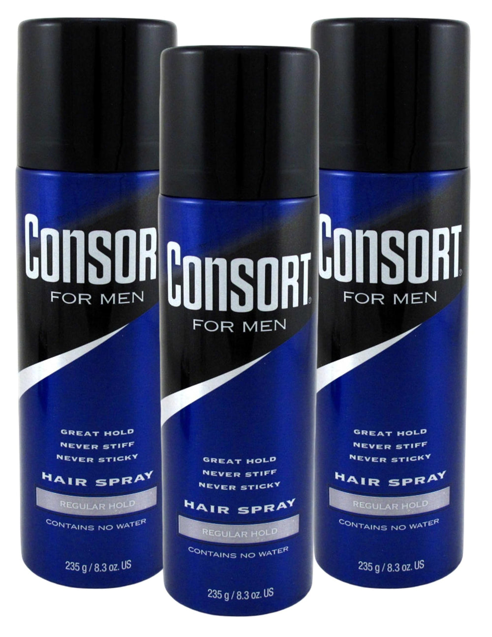 Consort Hair Spray : bouteille 8,3 oz en pack de 3 pour une tenue durable.