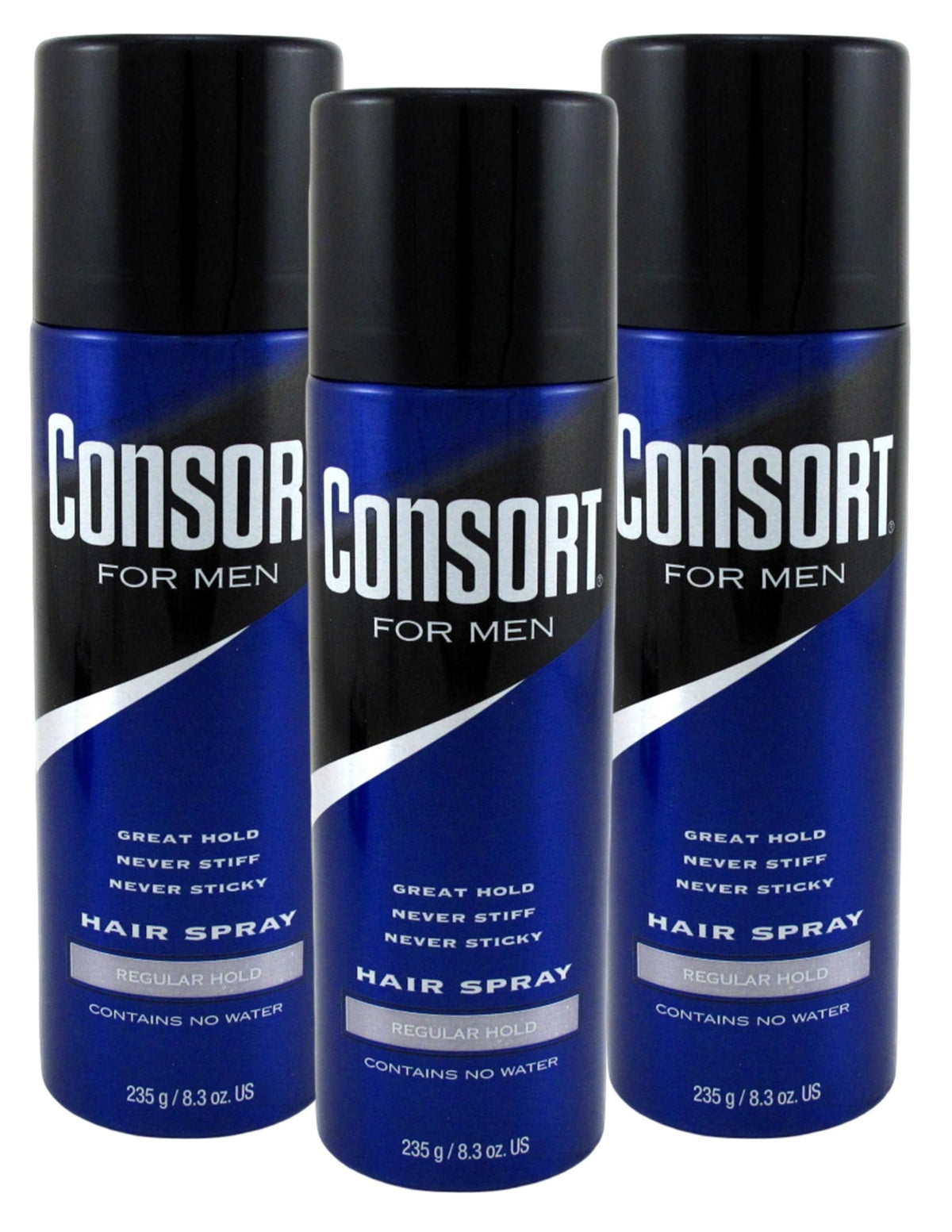 Consort Hair Spray : bouteille 8,3 oz en pack de 3 pour une tenue durable.