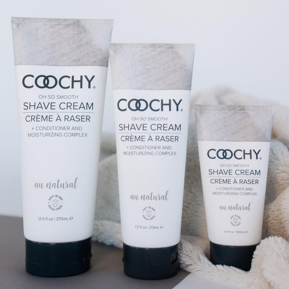 Coochy crème de rasage jambes, visuel tube, peau douce et réduction des irritations.