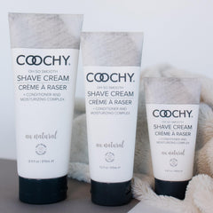 Coochy crème de rasage jambes, visuel tube, peau douce et réduction des irritations.