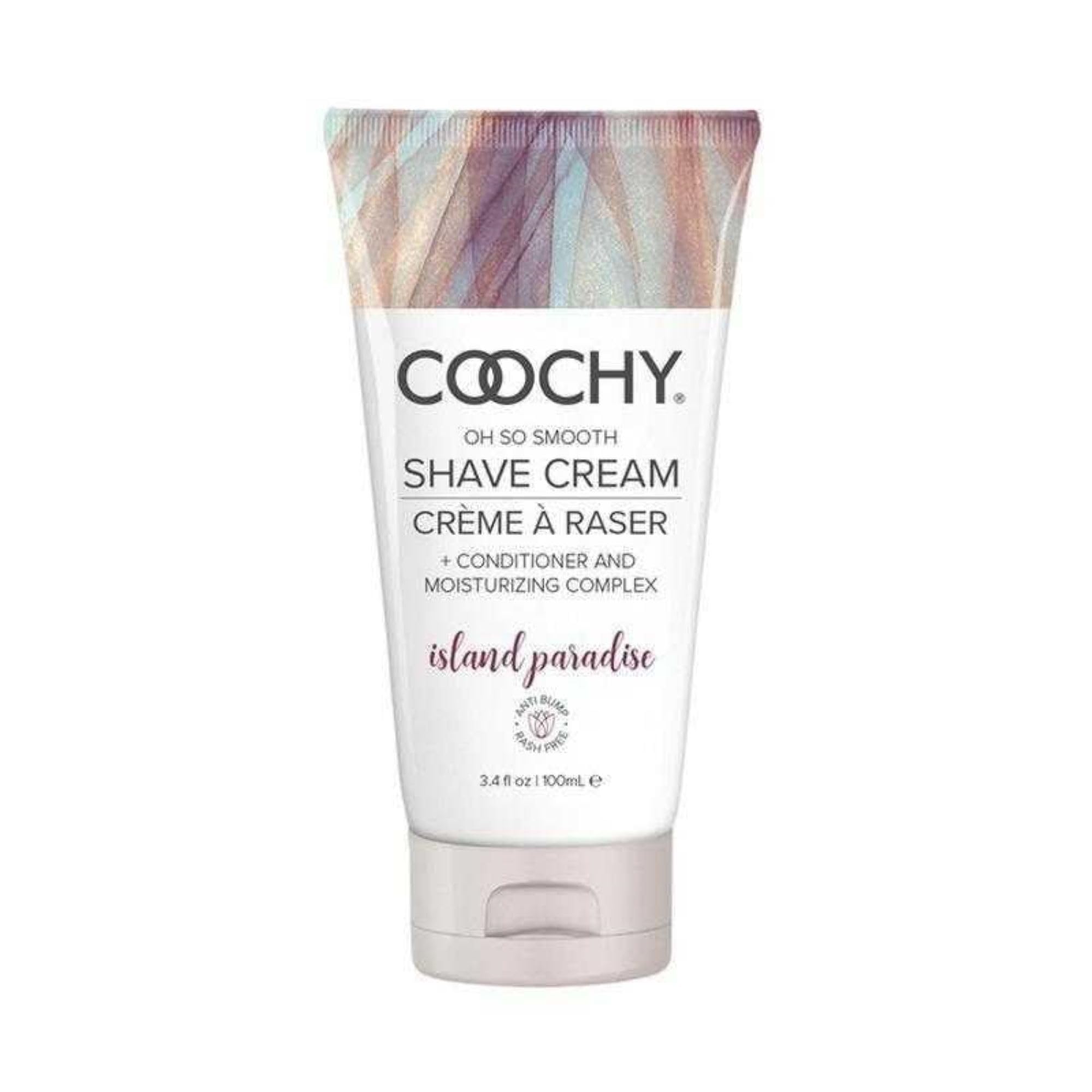 Coochy Island Paradise: bouteille visible, hydratation douce pour la peau.
