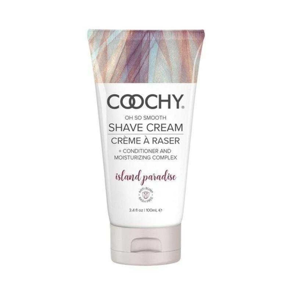 Coochy Island Paradise: bouteille visible, hydratation douce pour la peau.