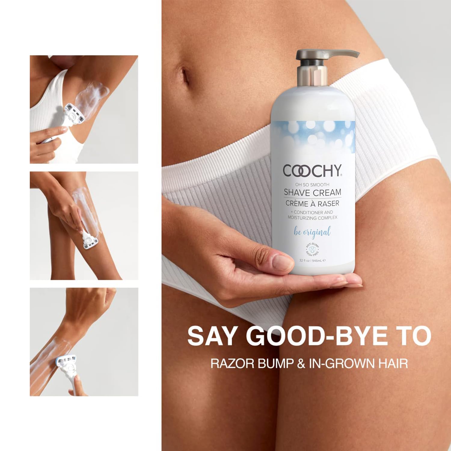 Coochy peau douce après rasage, soin hydratant.