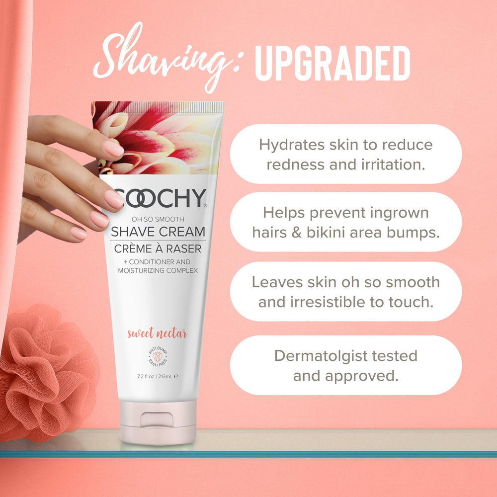 Coochy Crème de rasage – texture crémeuse facilitant le glissement du rasoir.